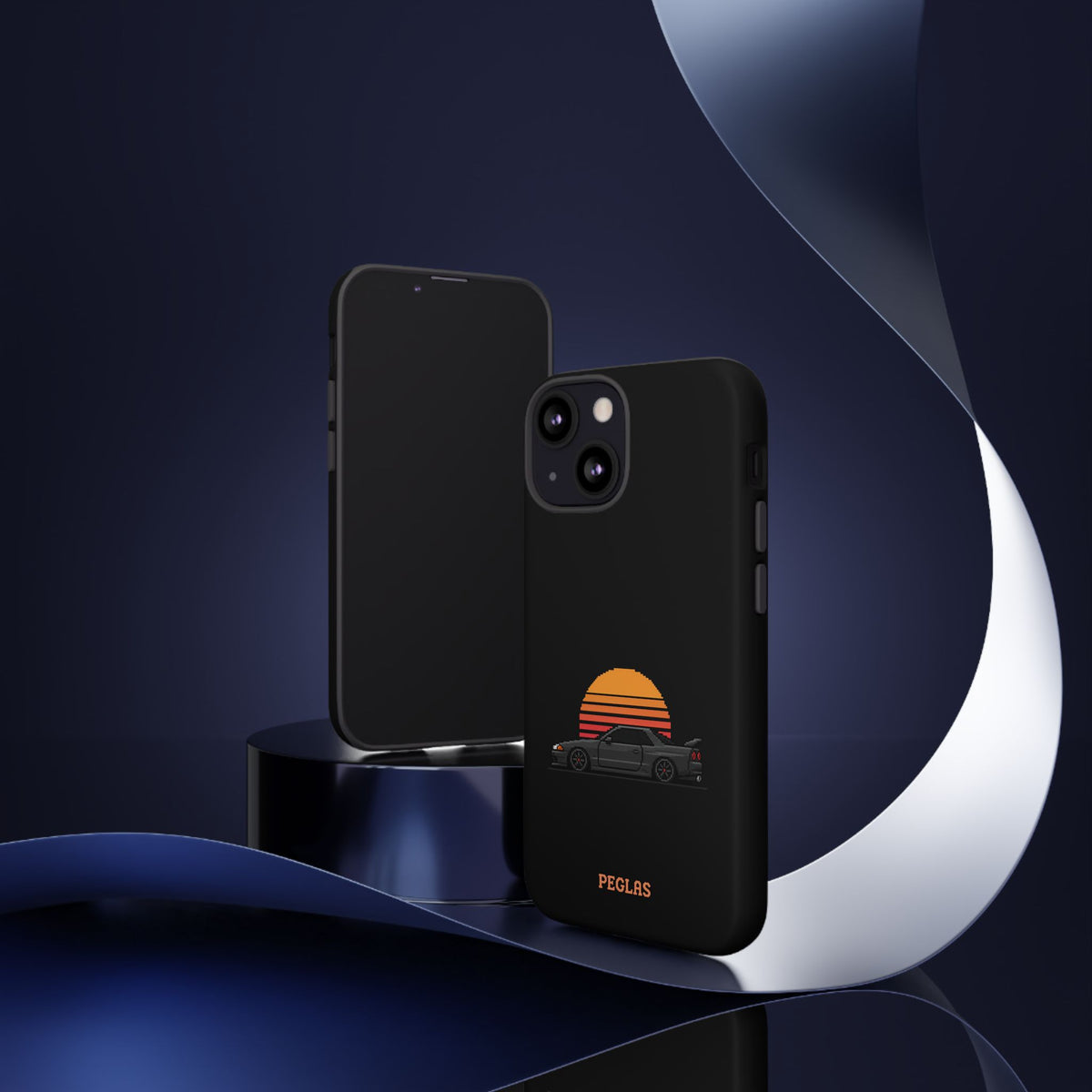 Vintage Black Sports Car Phone Case — Retro Sunset Design