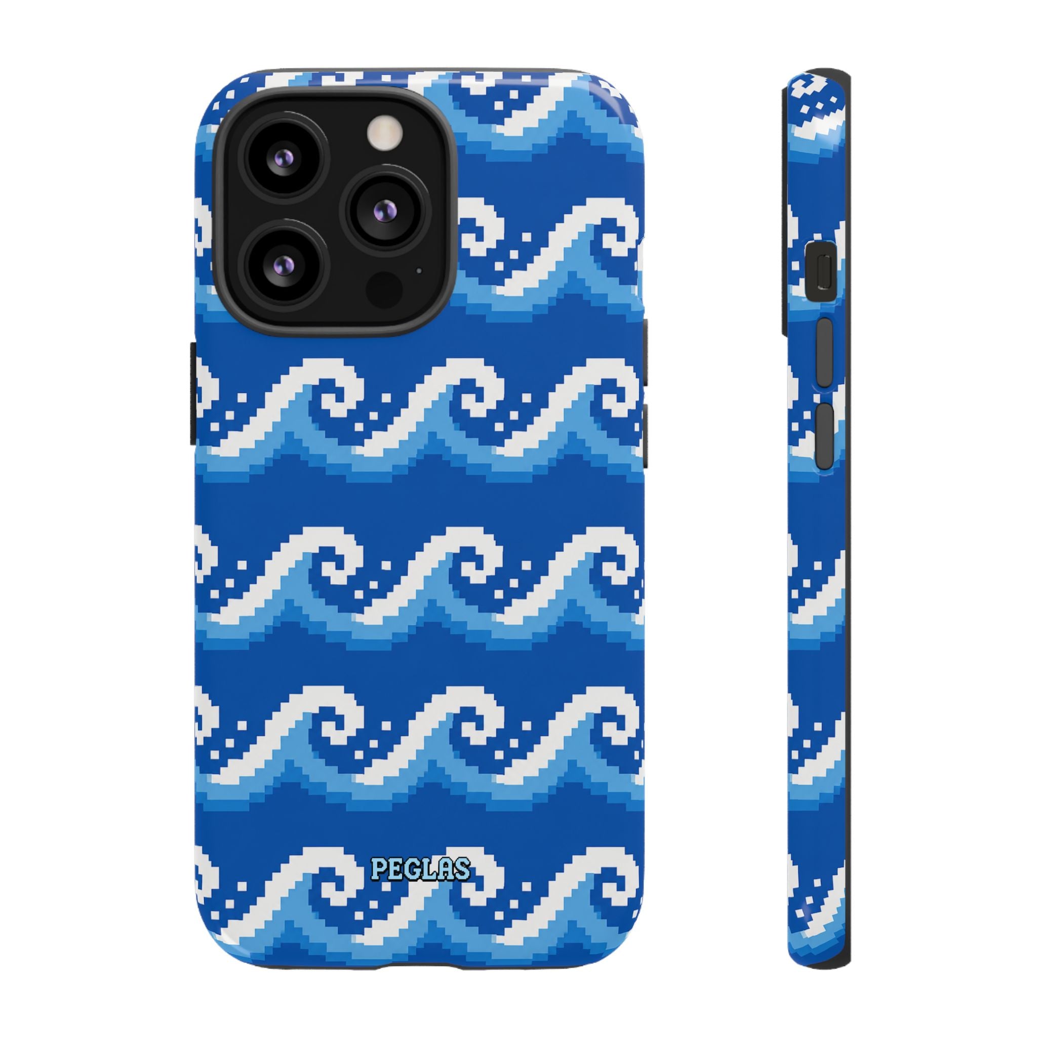Pixel Wave Phone Case — Blue Ocean Retro Pixel Art iPhone Cover