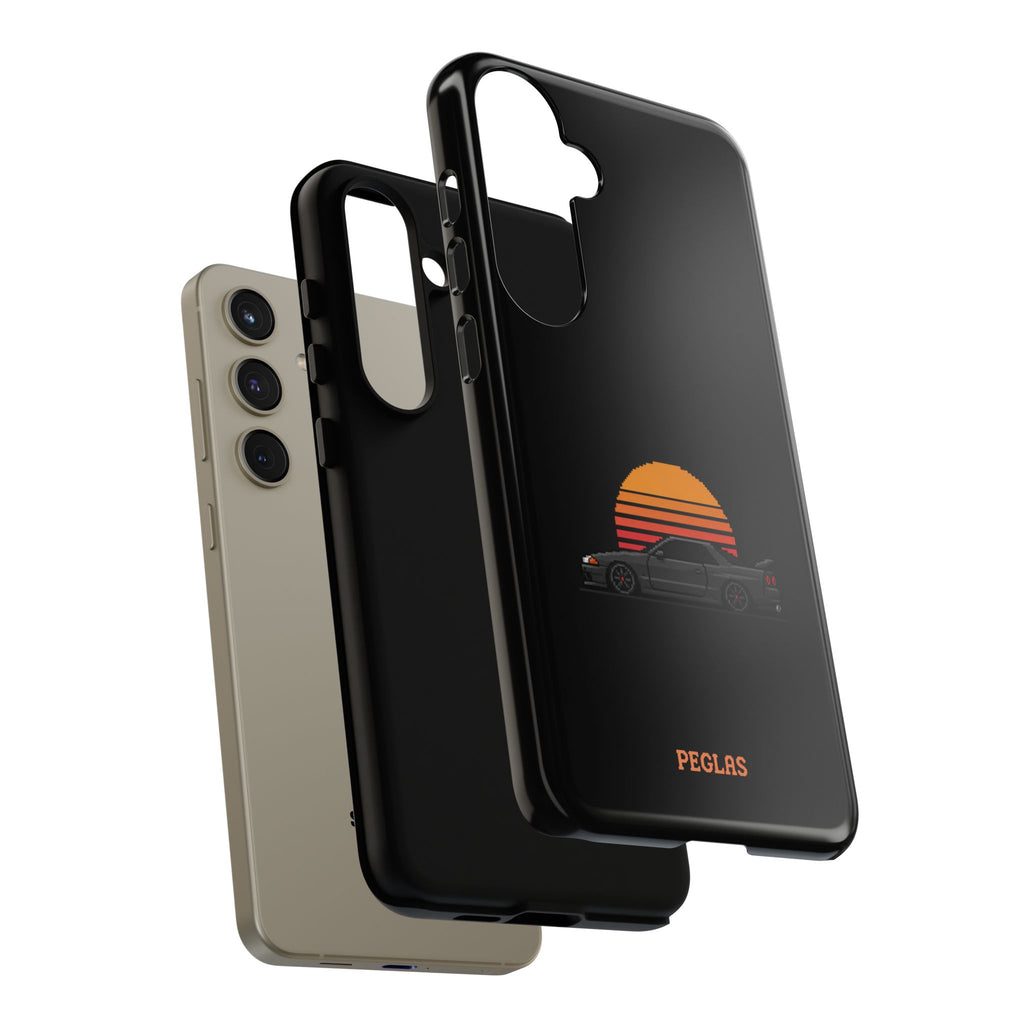 Vintage Black Sports Car Phone Case — Retro Sunset Design