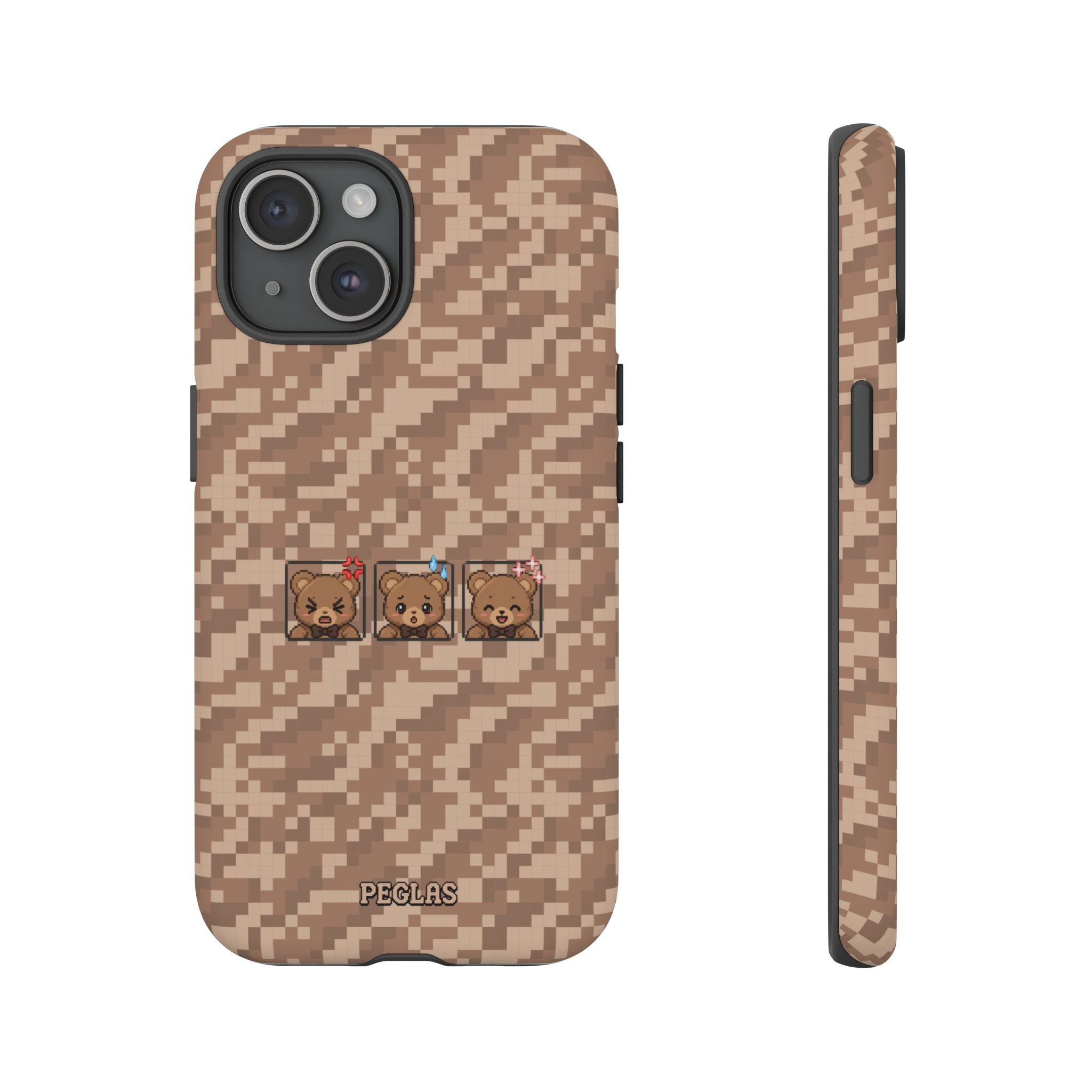 Pixel Teddy Emojis Brown Tough Phone Case