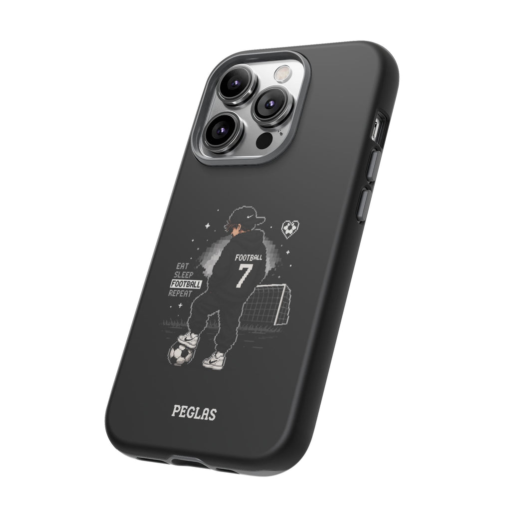 Football Player Phone Case - 'Eat Sleep Football Repeat' Black Tough Case, Soccer Goal Graphic