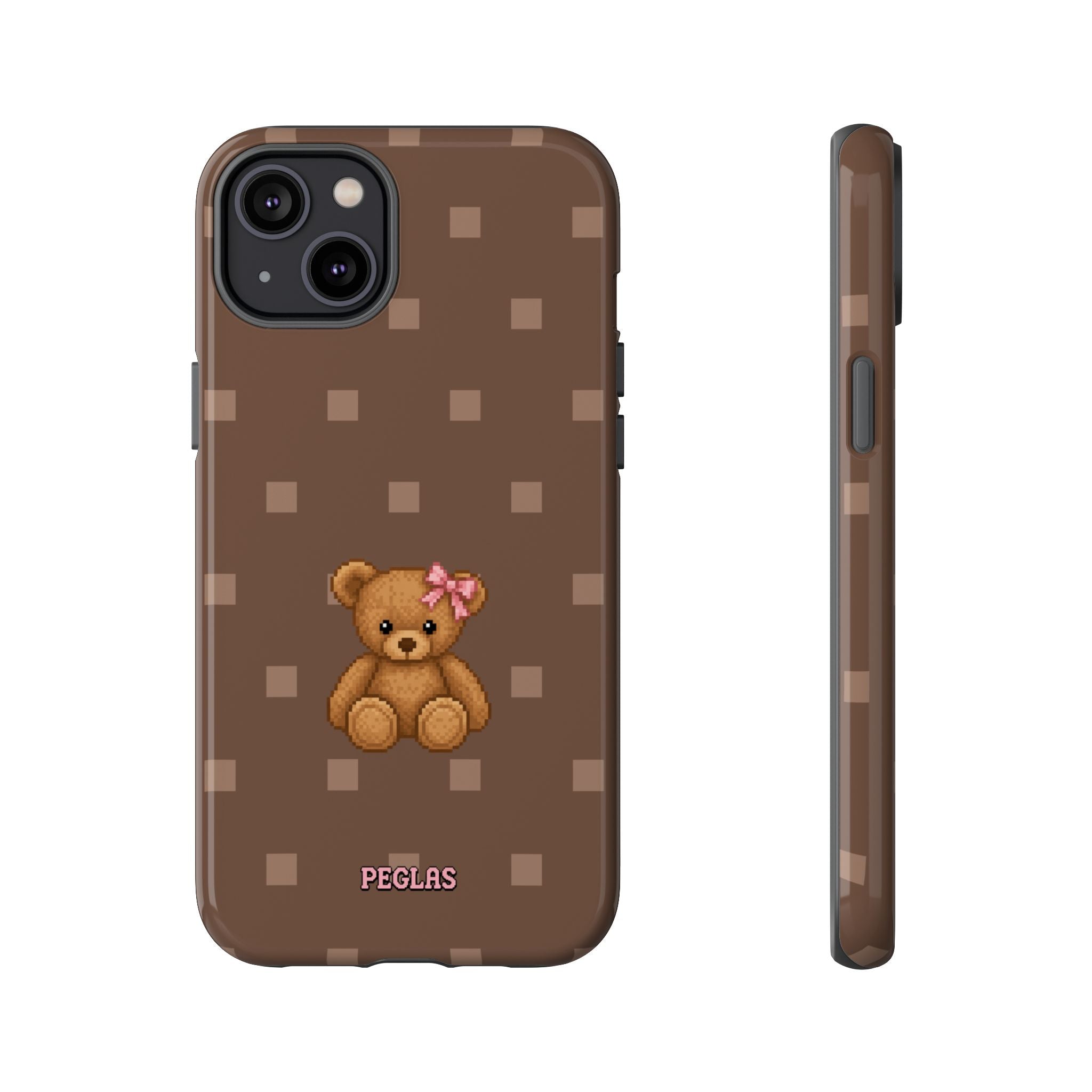 Teddy Bear Tough Phone Case — Cute Brown Polka Dot Protective Cover