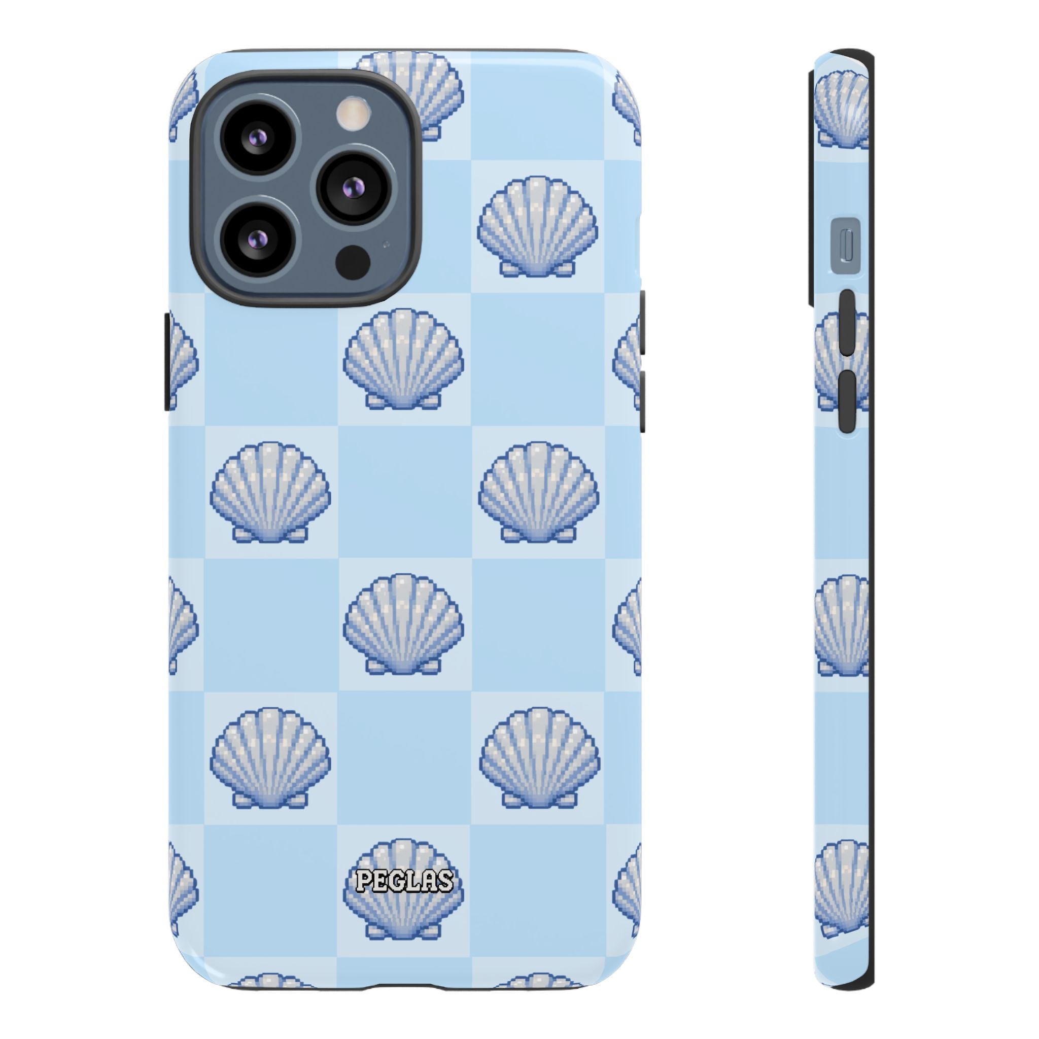 Shell Checkerboard Tough Phone Case — Light Blue Seashell Protective Cover