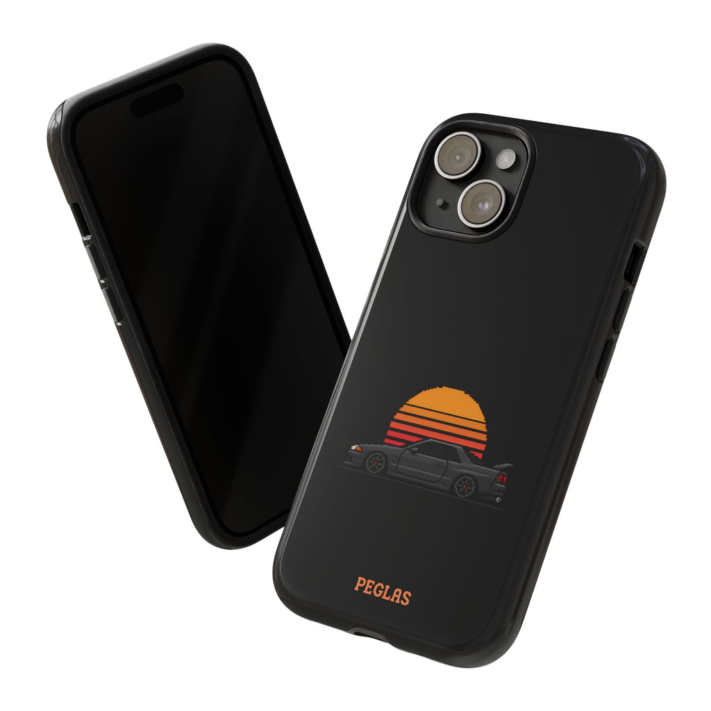 Vintage Black Sports Car Phone Case — Retro Sunset Design