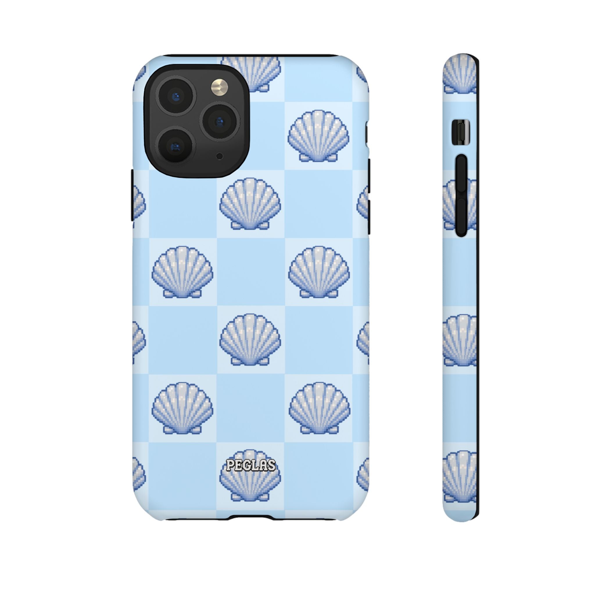 Shell Checkerboard Tough Phone Case — Light Blue Seashell Protective Cover