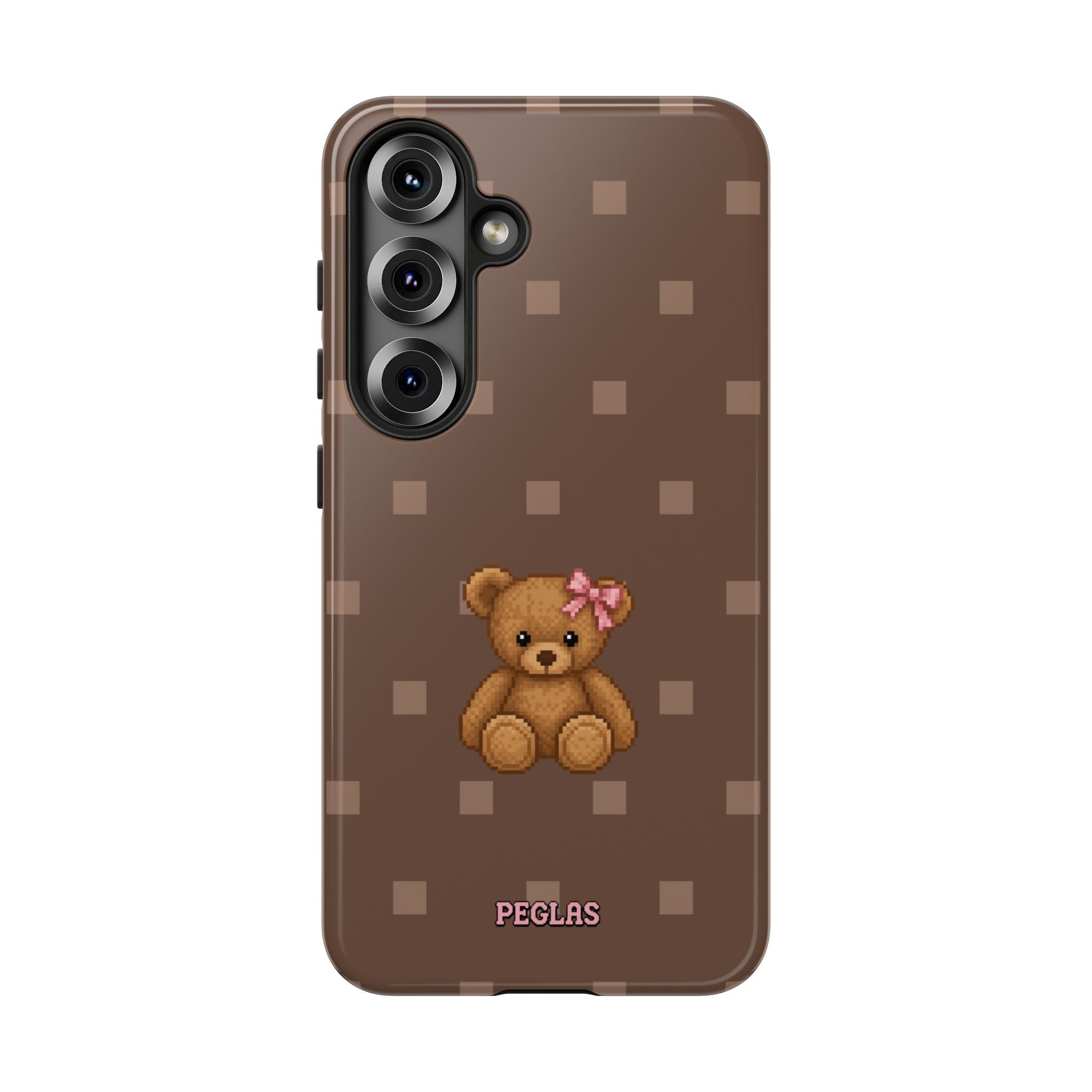 Teddy Bear Tough Phone Case — Cute Brown Polka Dot Protective Cover