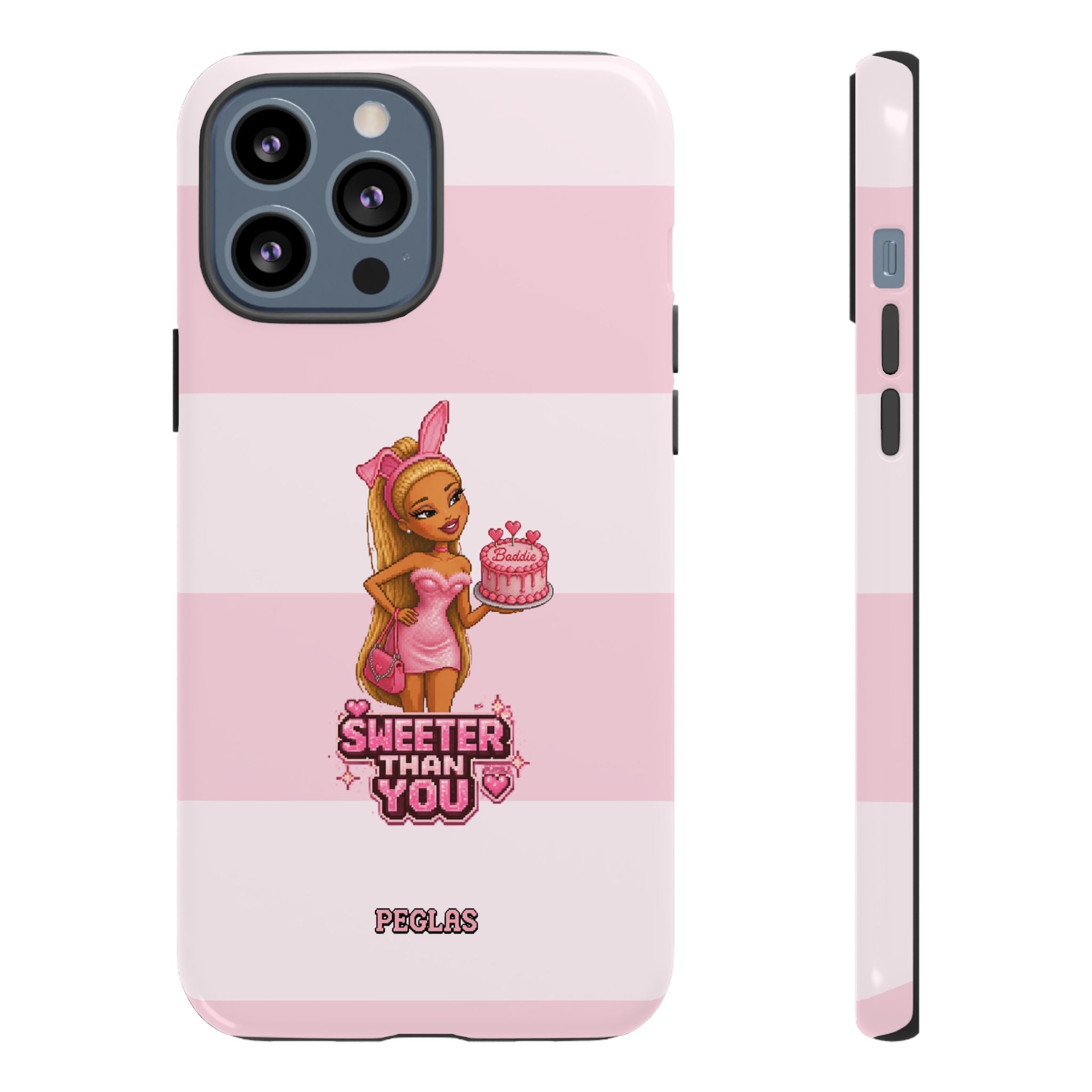 Phone Case — “Sweeter Than You” Pink Striped Cute Cake Girl Protective Cover
