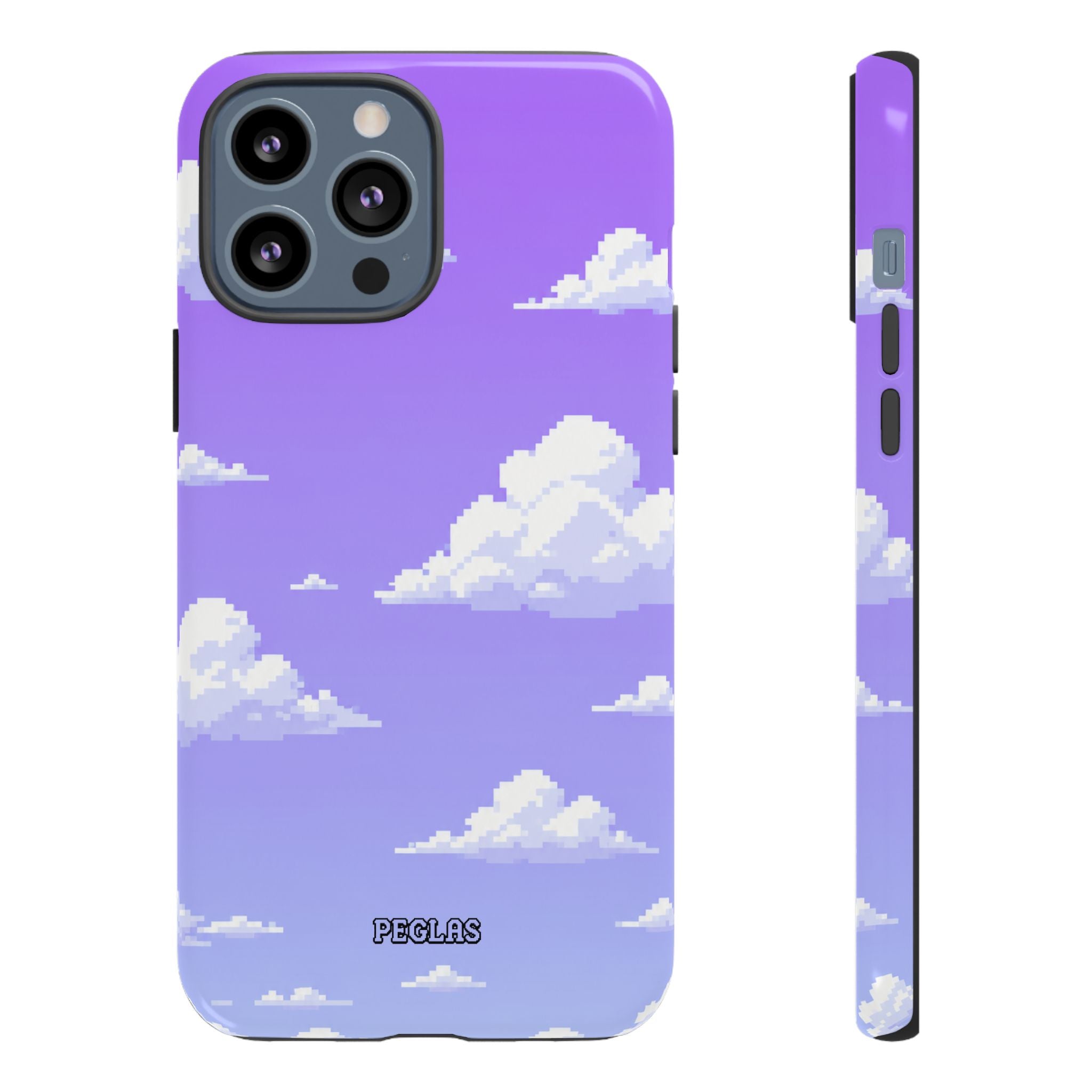 Purple Sky Cloud Phone Case — Pixel Cloud Pattern Tough Case