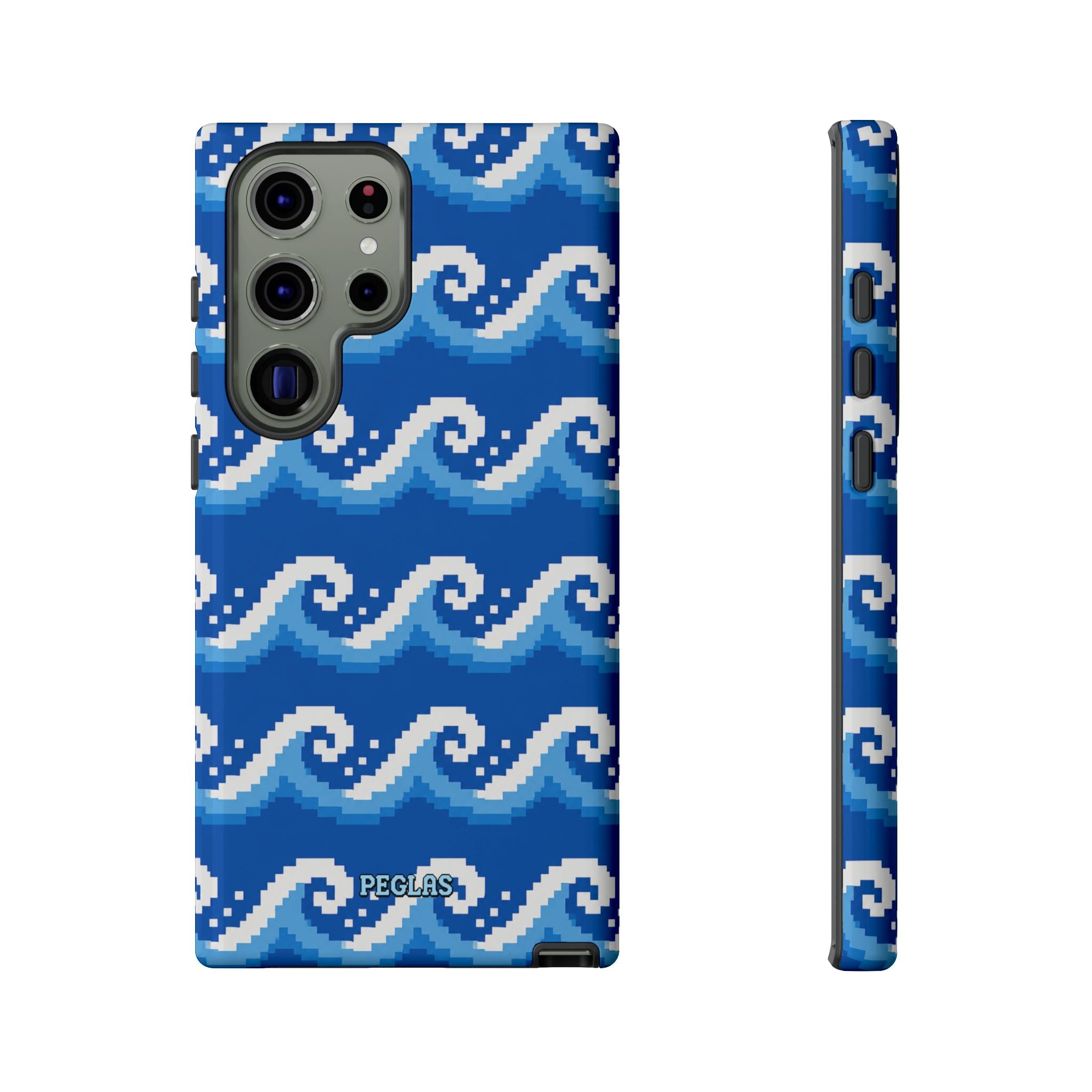 Pixel Wave Phone Case — Blue Ocean Retro Pixel Art iPhone Cover