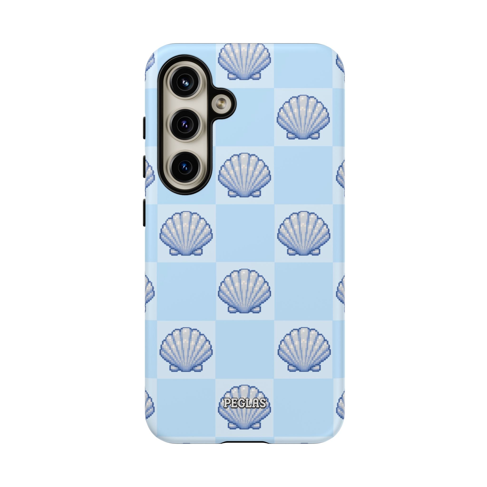 Shell Checkerboard Tough Phone Case — Light Blue Seashell Protective Cover