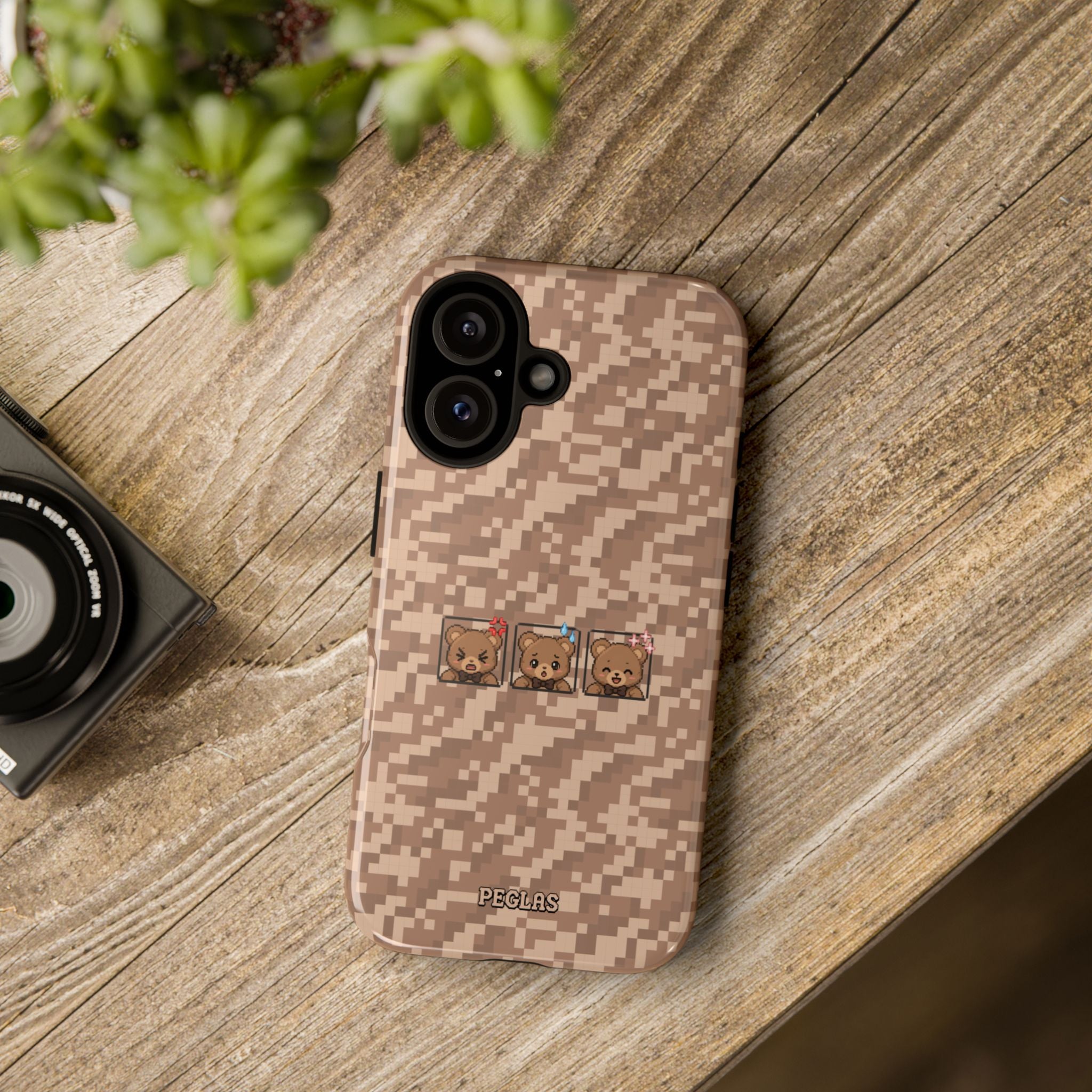 Pixel Teddy Emojis Brown Tough Phone Case