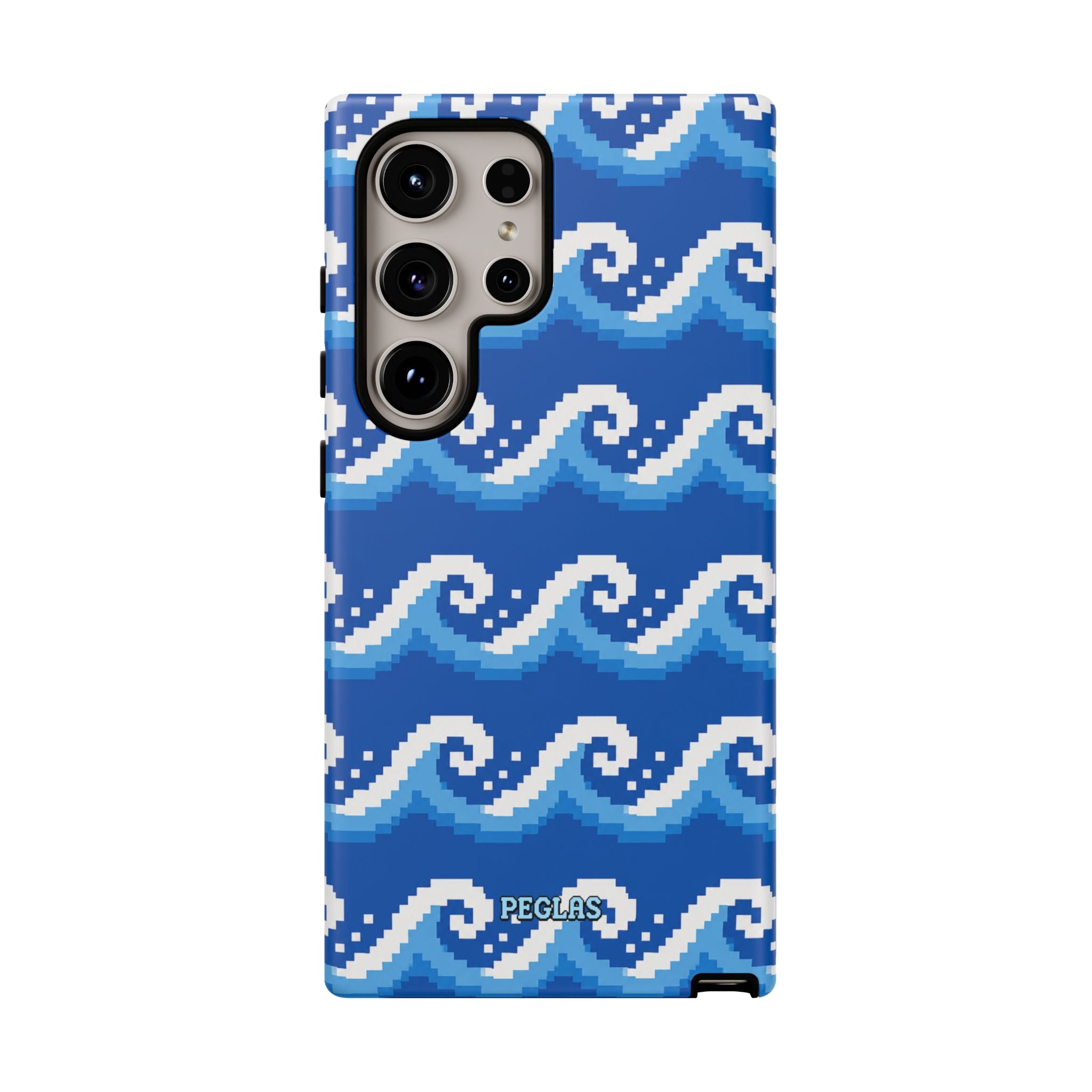 Pixel Wave Phone Case — Blue Ocean Retro Pixel Art iPhone Cover