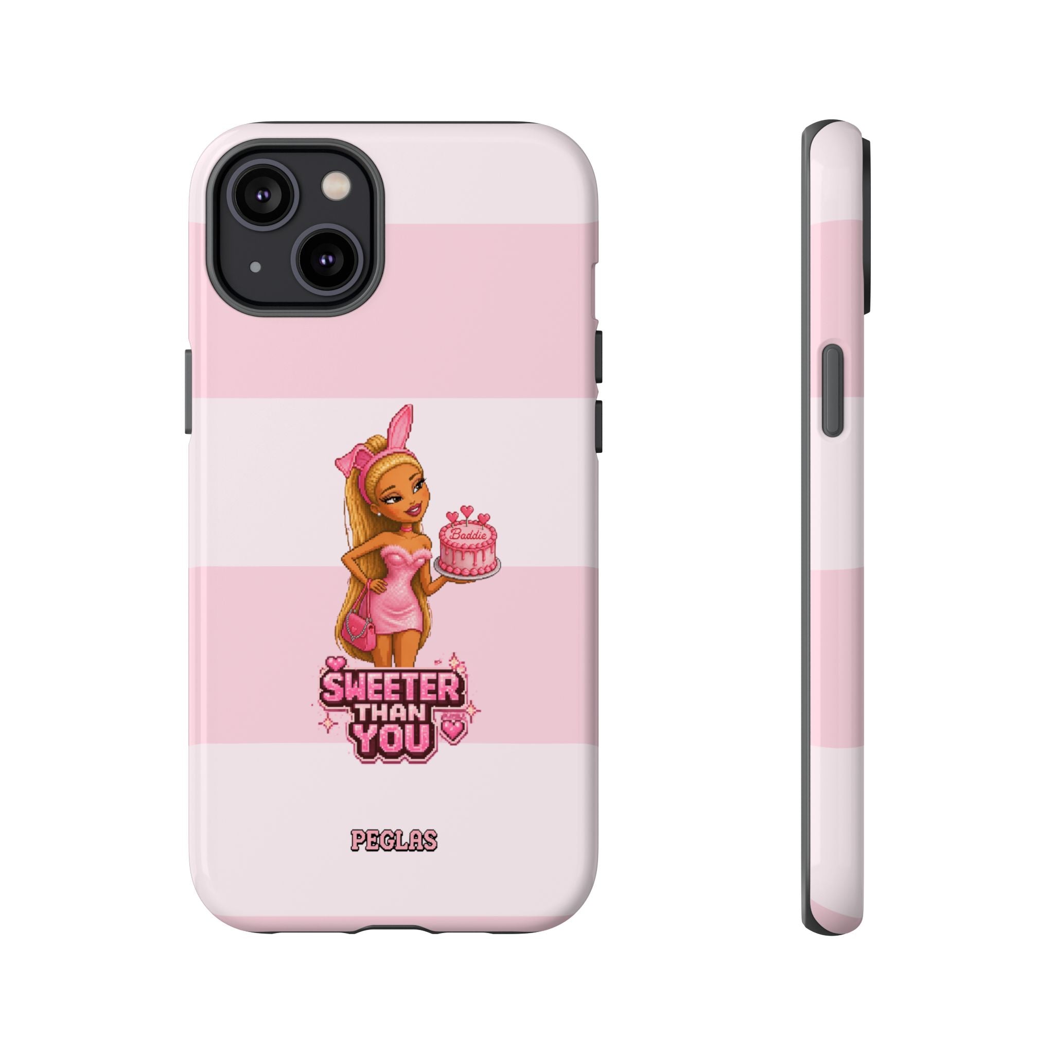 Phone Case — “Sweeter Than You” Pink Striped Cute Cake Girl Protective Cover