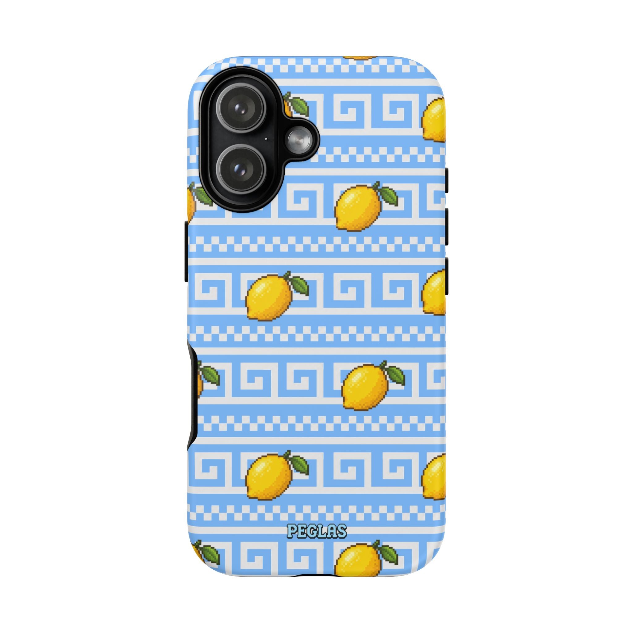Lemon Greek Key Phone Case — Blue Citrus Pattern Tough Case