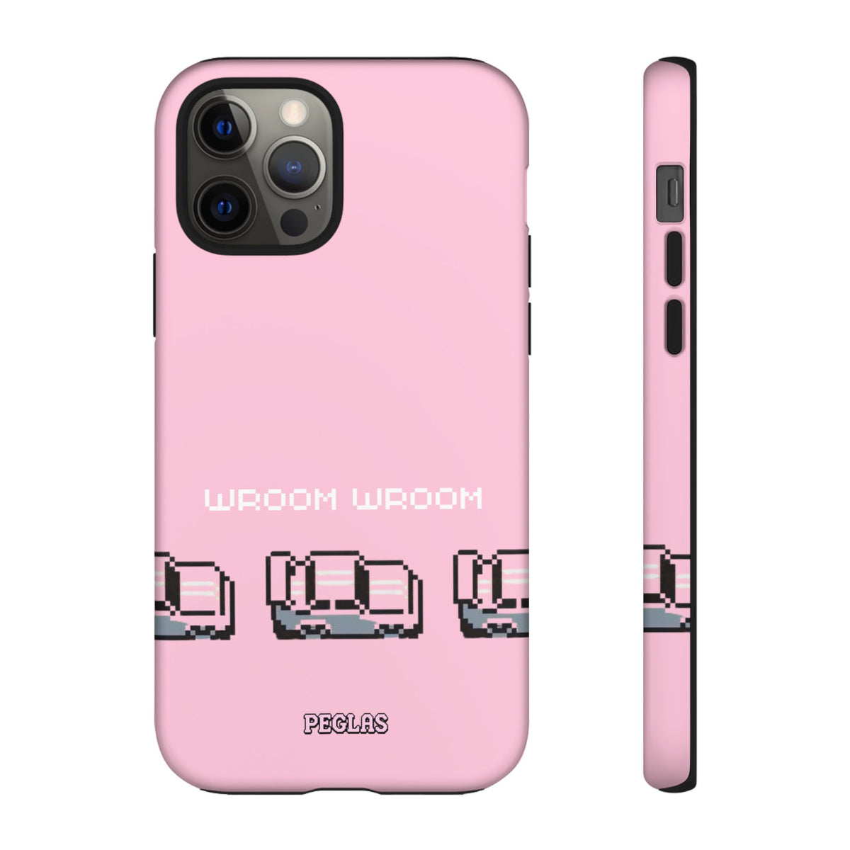 Pink Retro Pixel Cars Phone Case — "Wroom Wroom" Tough Protective Cover