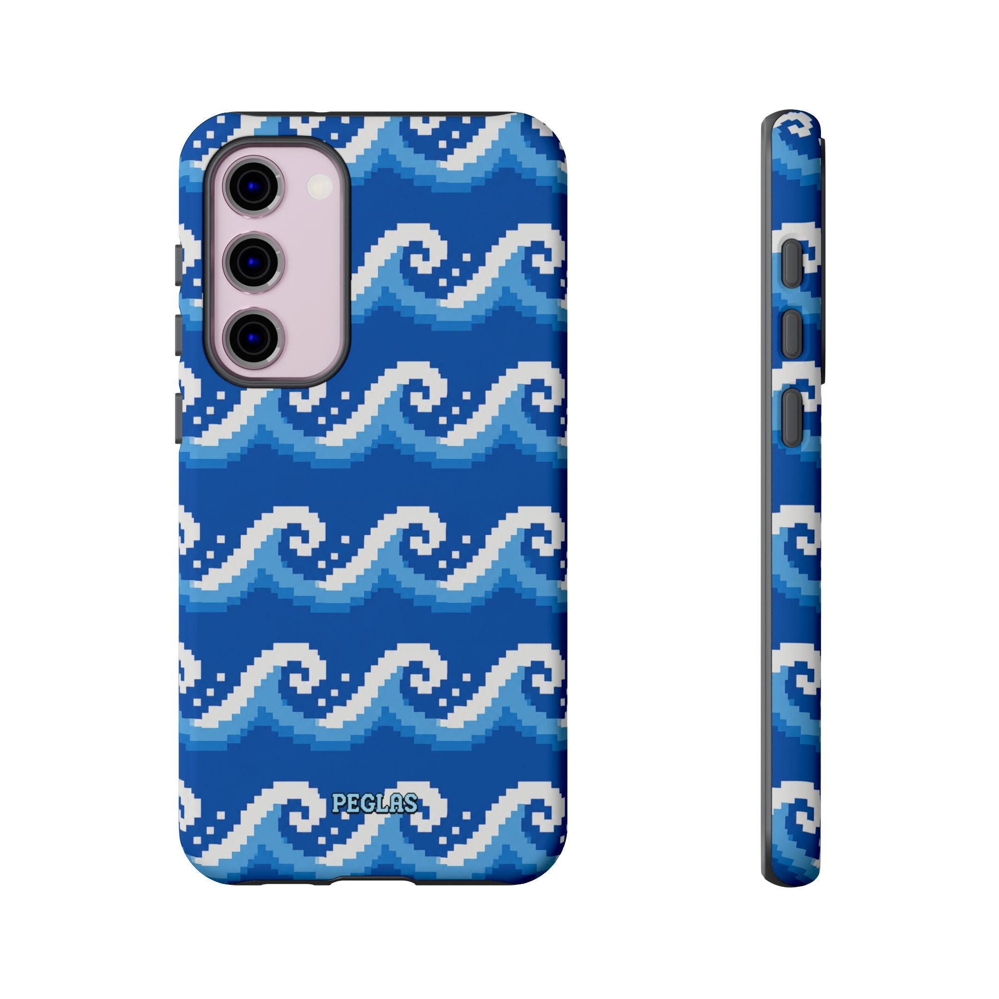 Pixel Wave Phone Case — Blue Ocean Retro Pixel Art iPhone Cover