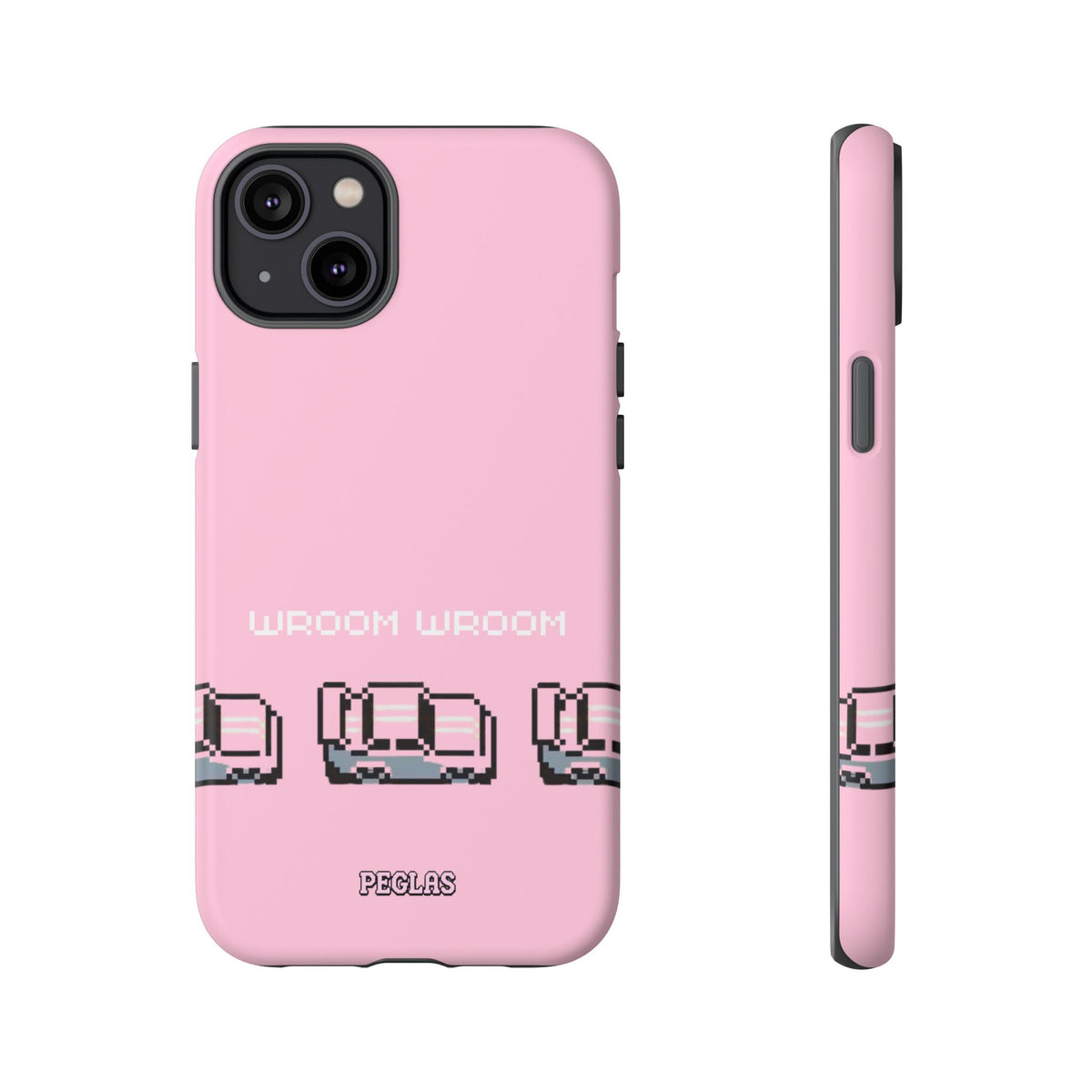 Pink Retro Pixel Cars Phone Case — "Wroom Wroom" Tough Protective Cover
