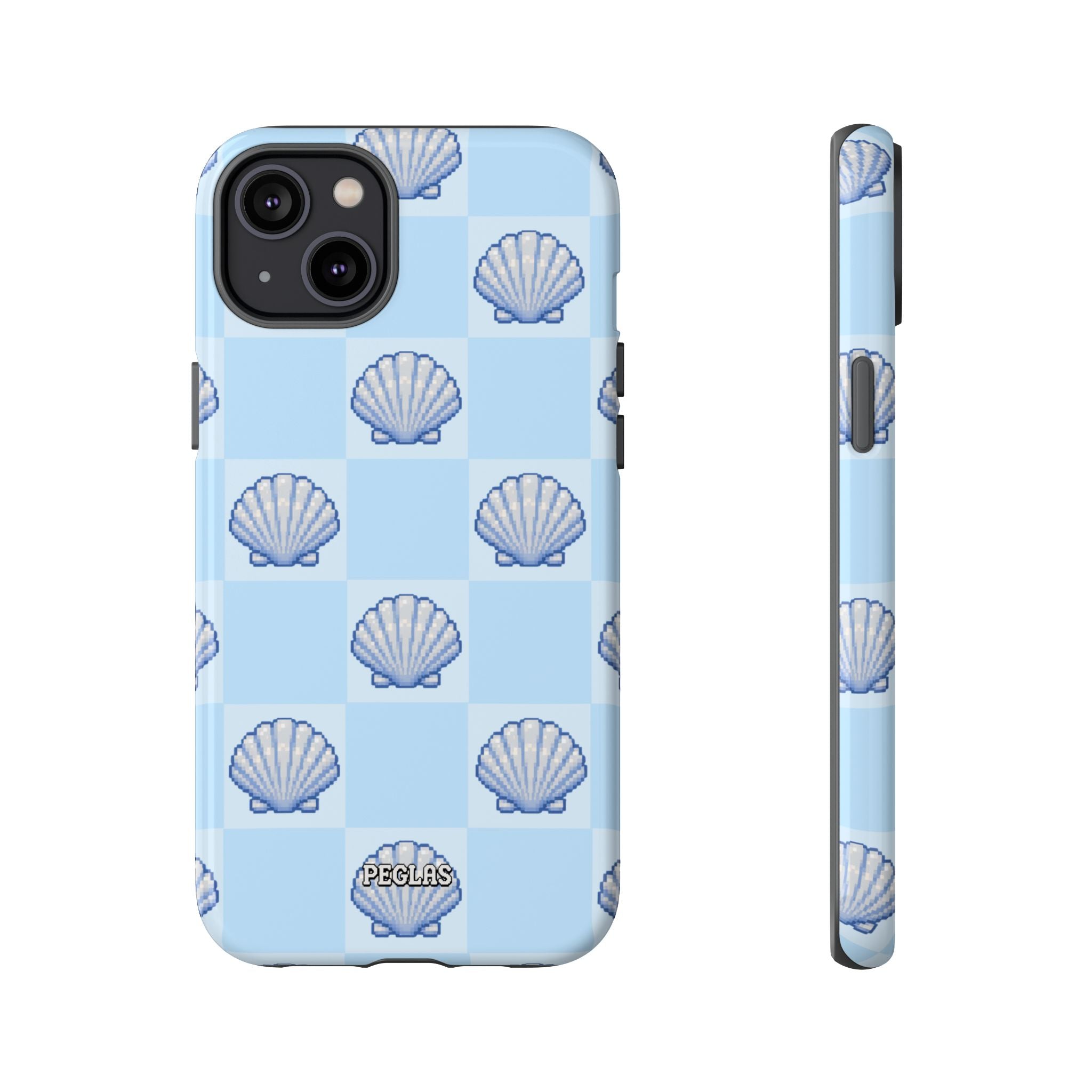Shell Checkerboard Tough Phone Case — Light Blue Seashell Protective Cover