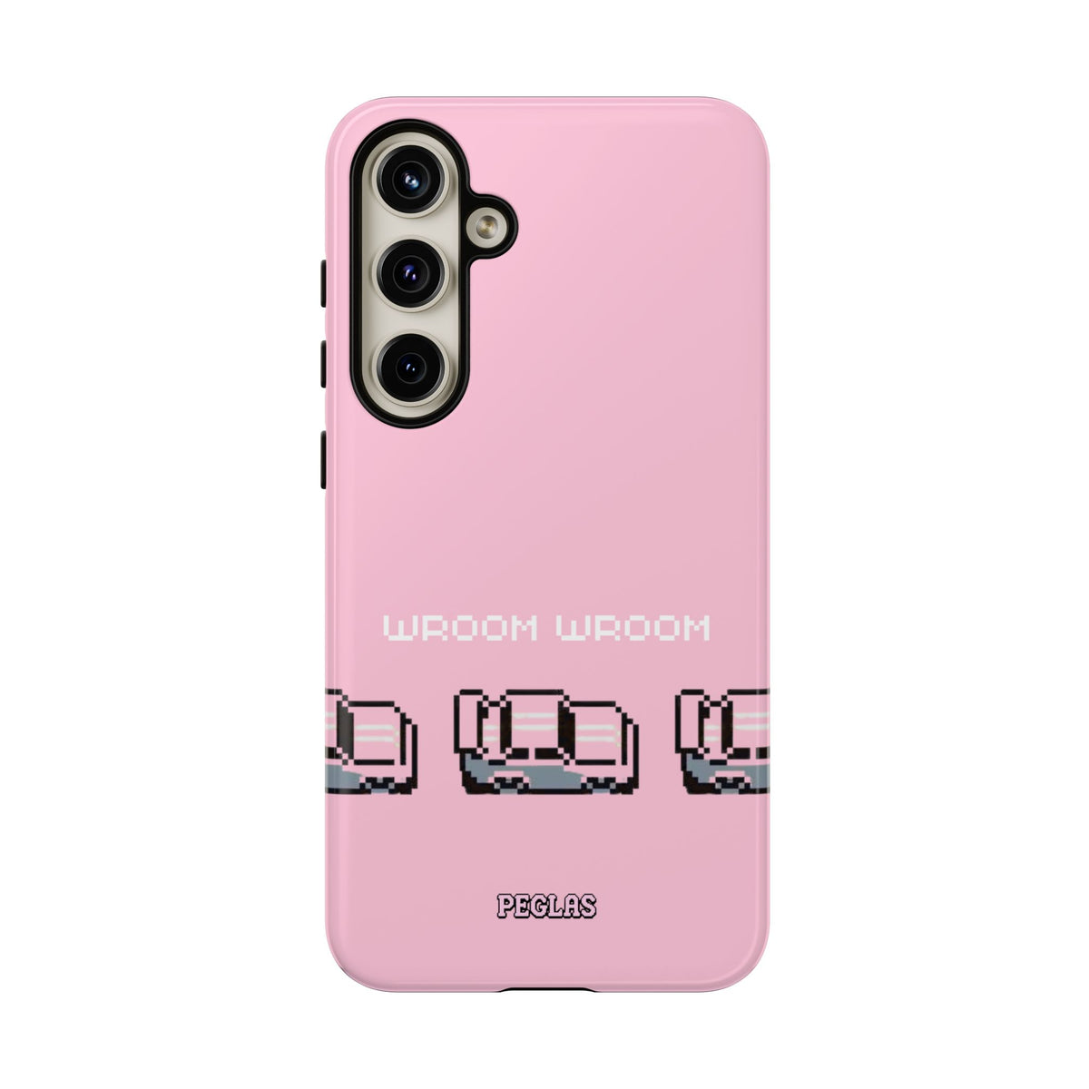 Pink Retro Pixel Cars Phone Case — "Wroom Wroom" Tough Protective Cover