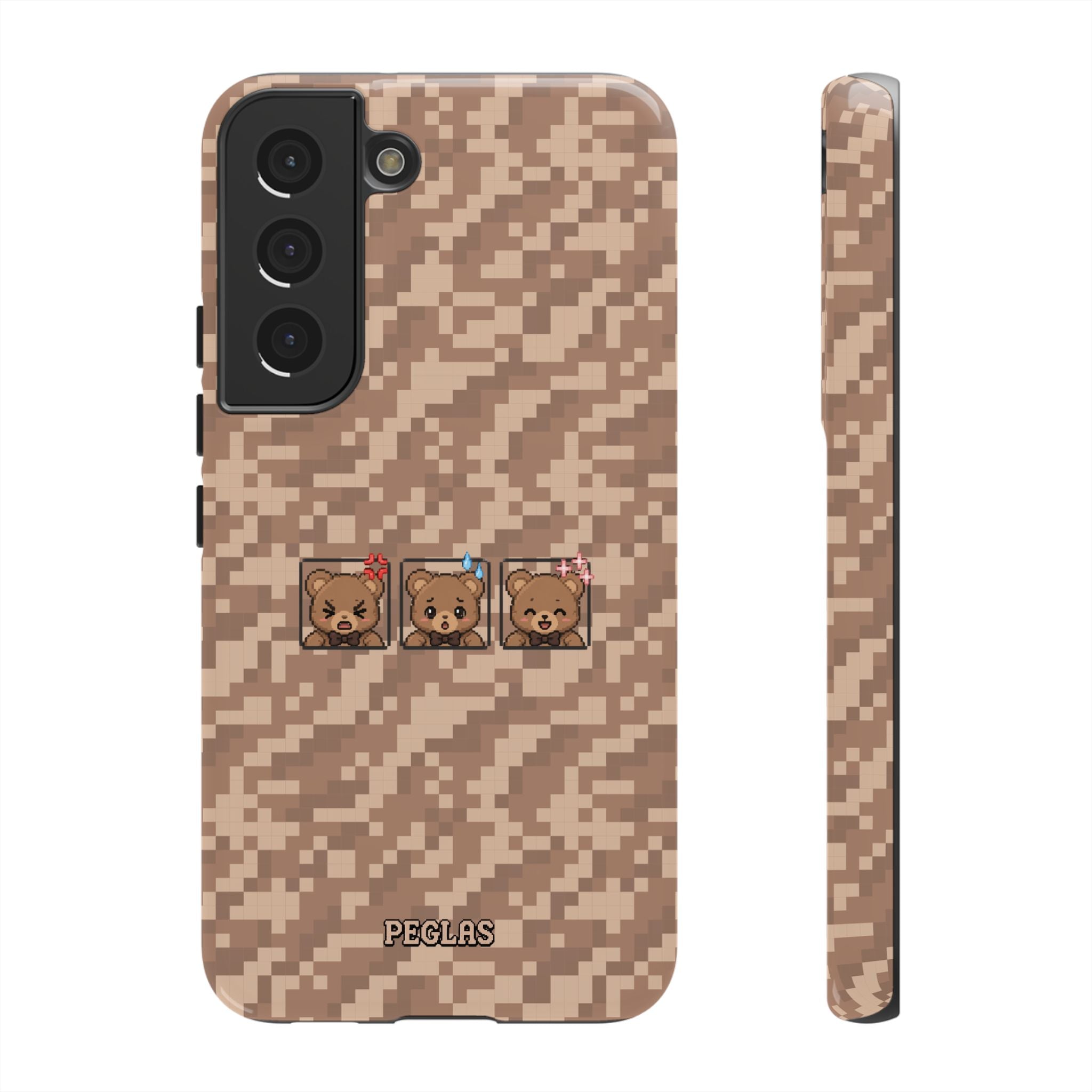 Pixel Teddy Emojis Brown Tough Phone Case