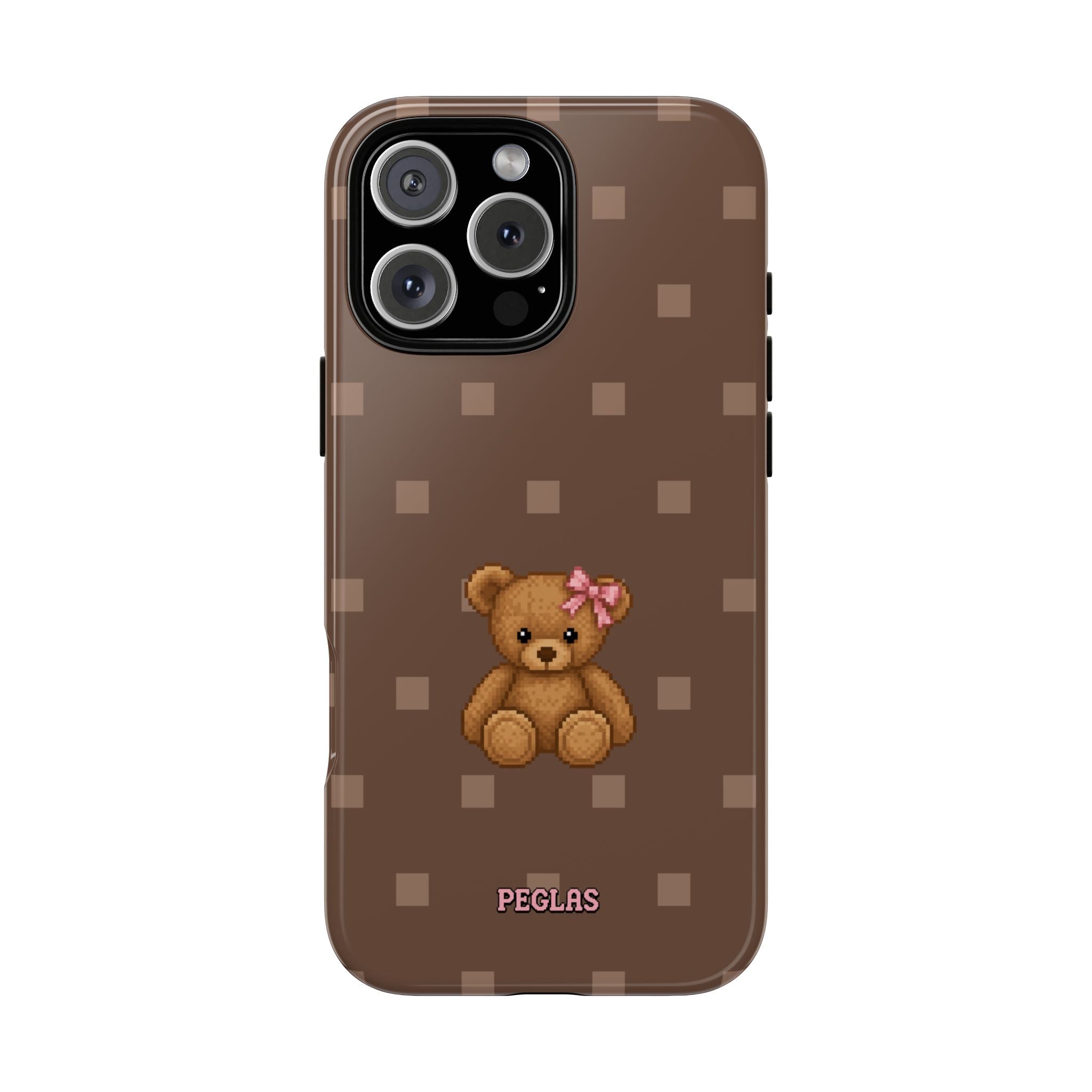 Teddy Bear Tough Phone Case — Cute Brown Polka Dot Protective Cover