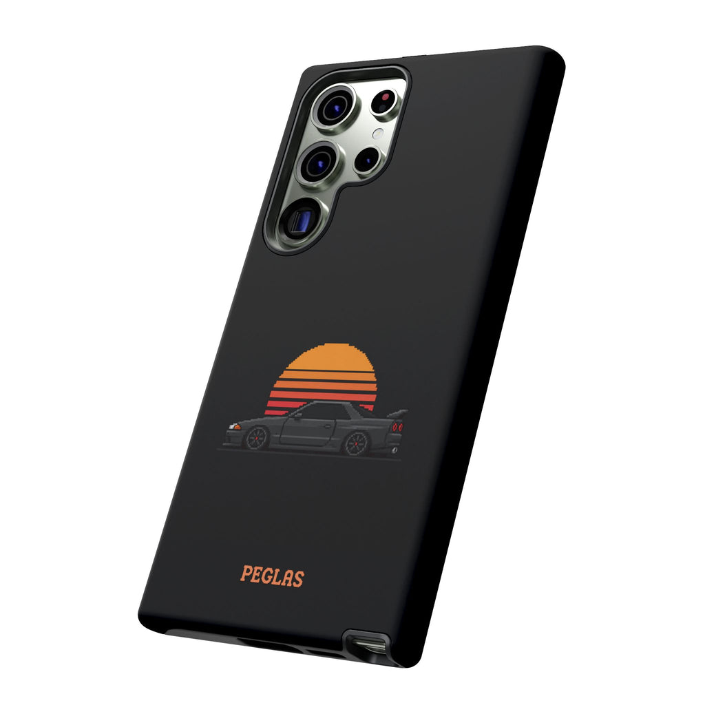 Vintage Black Sports Car Phone Case — Retro Sunset Design