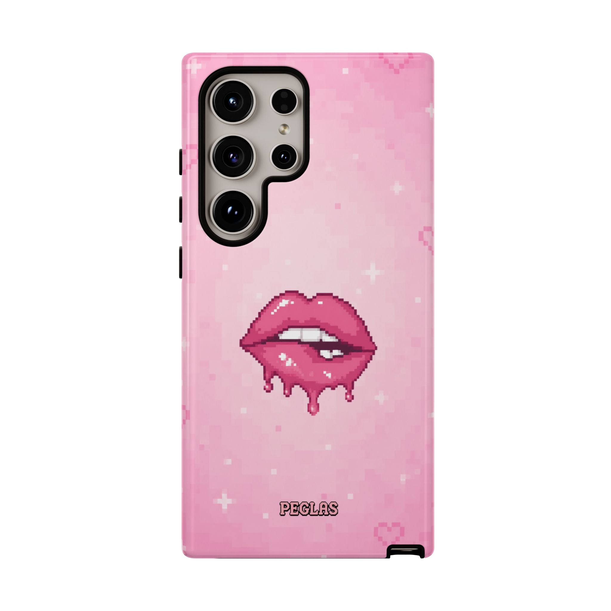 Pink Drip Lips Phone Case — Cute Pixel Art Protective Tough Case
