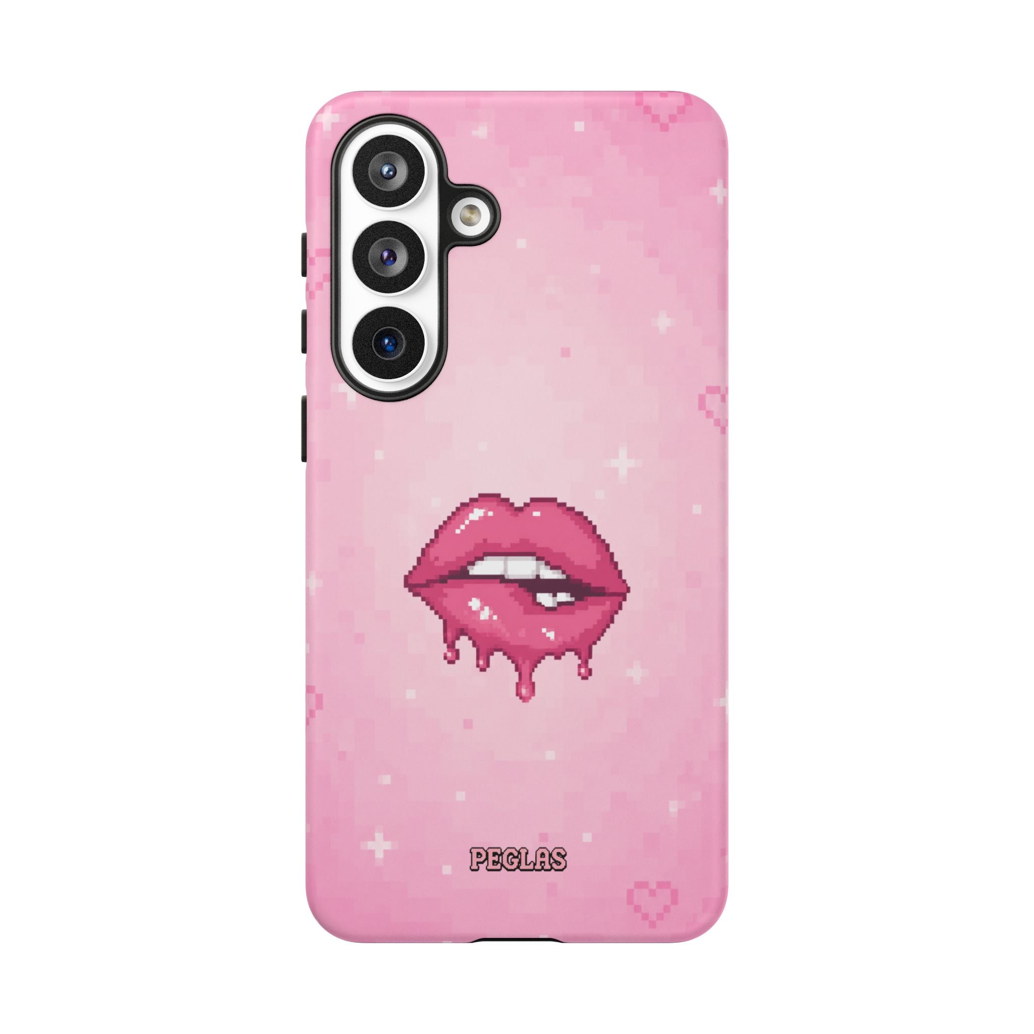 Pink Drip Lips Phone Case — Cute Pixel Art Protective Tough Case