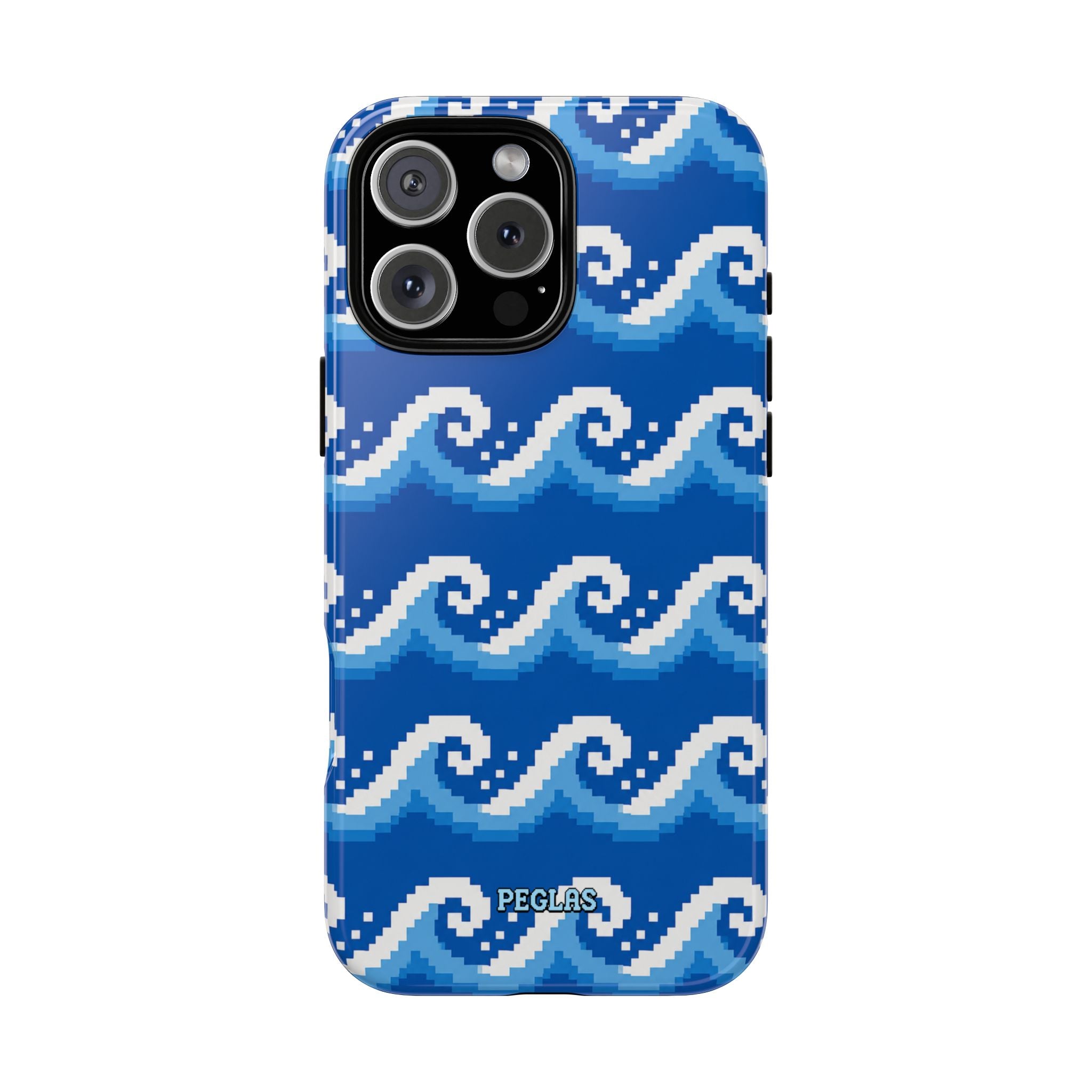 Pixel Wave Phone Case — Blue Ocean Retro Pixel Art iPhone Cover