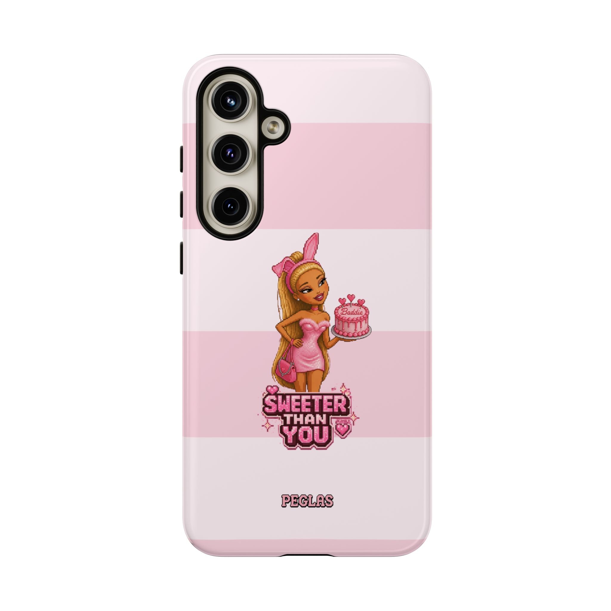 Phone Case — “Sweeter Than You” Pink Striped Cute Cake Girl Protective Cover