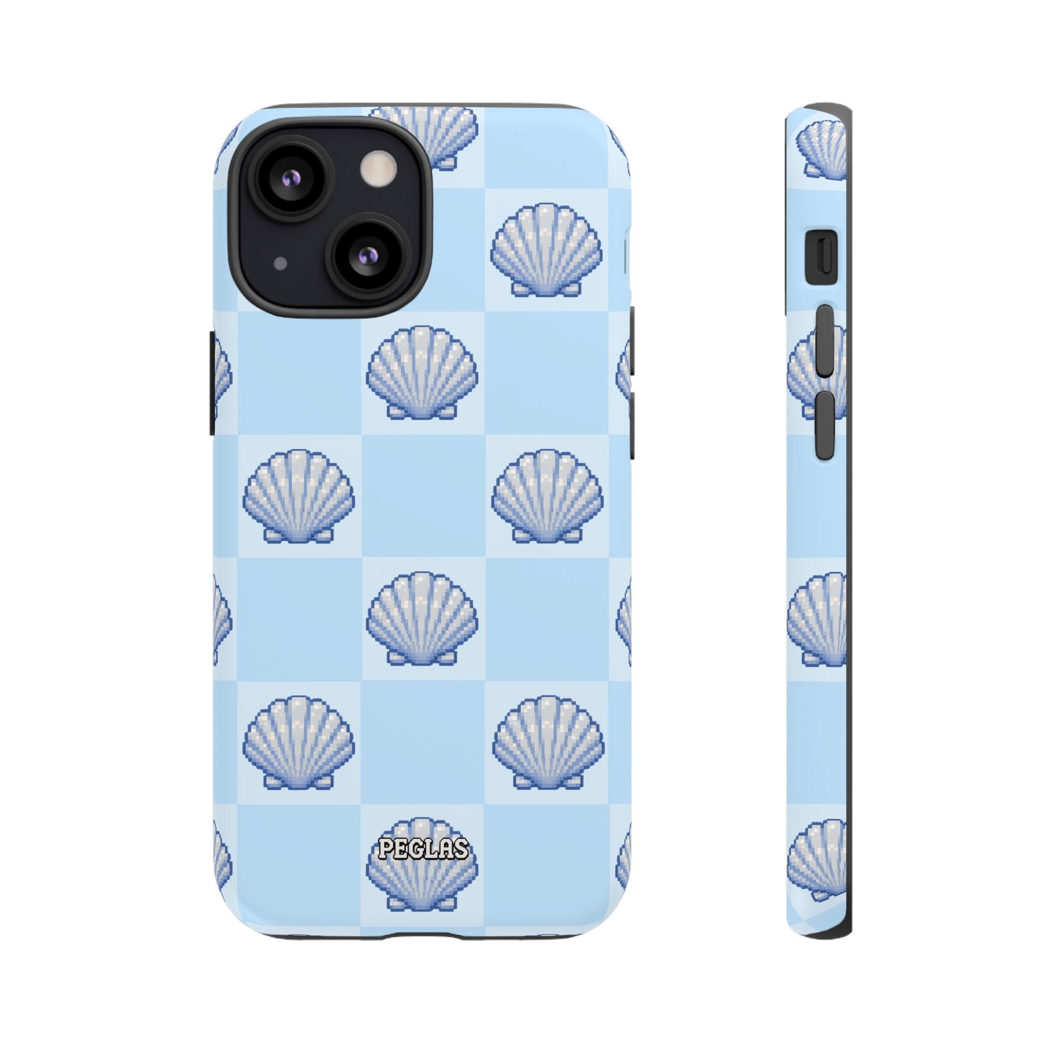 Shell Checkerboard Tough Phone Case — Light Blue Seashell Protective Cover