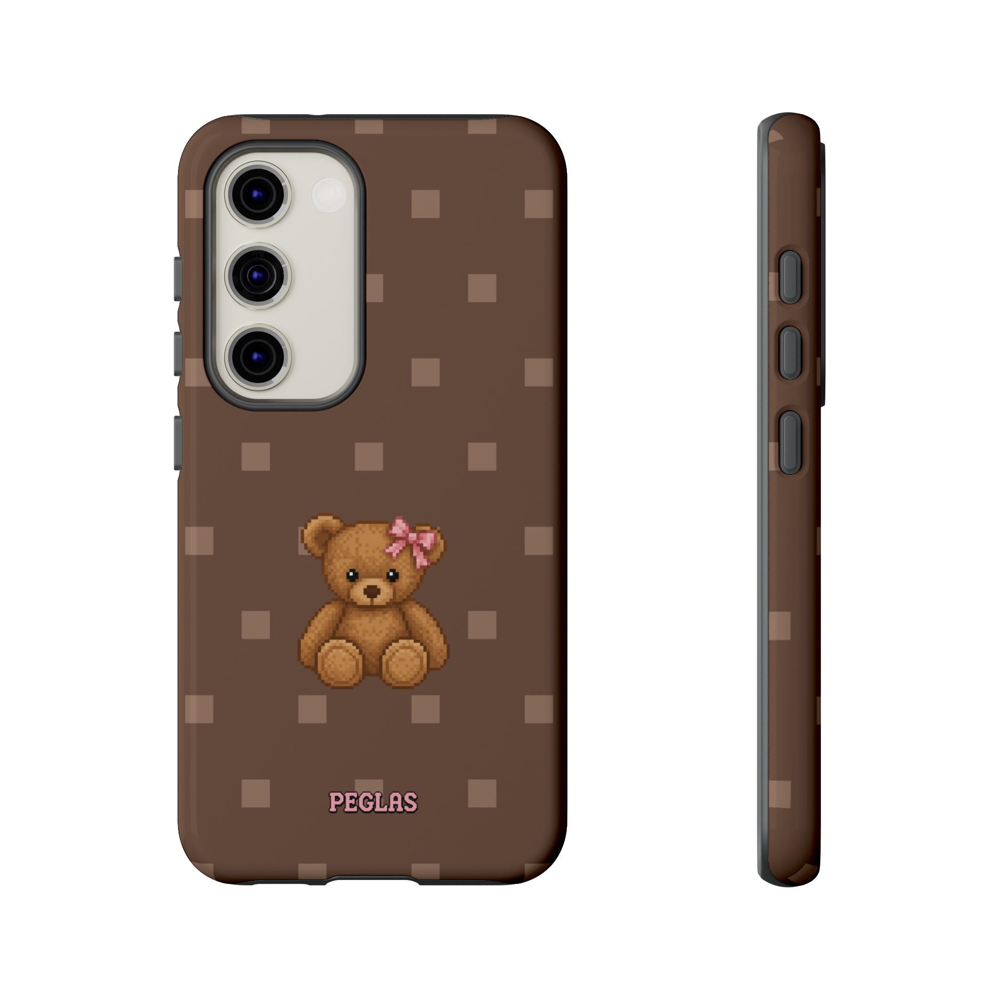 Teddy Bear Tough Phone Case — Cute Brown Polka Dot Protective Cover