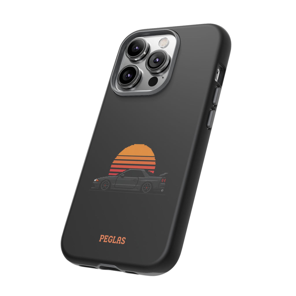 Vintage Black Sports Car Phone Case — Retro Sunset Design