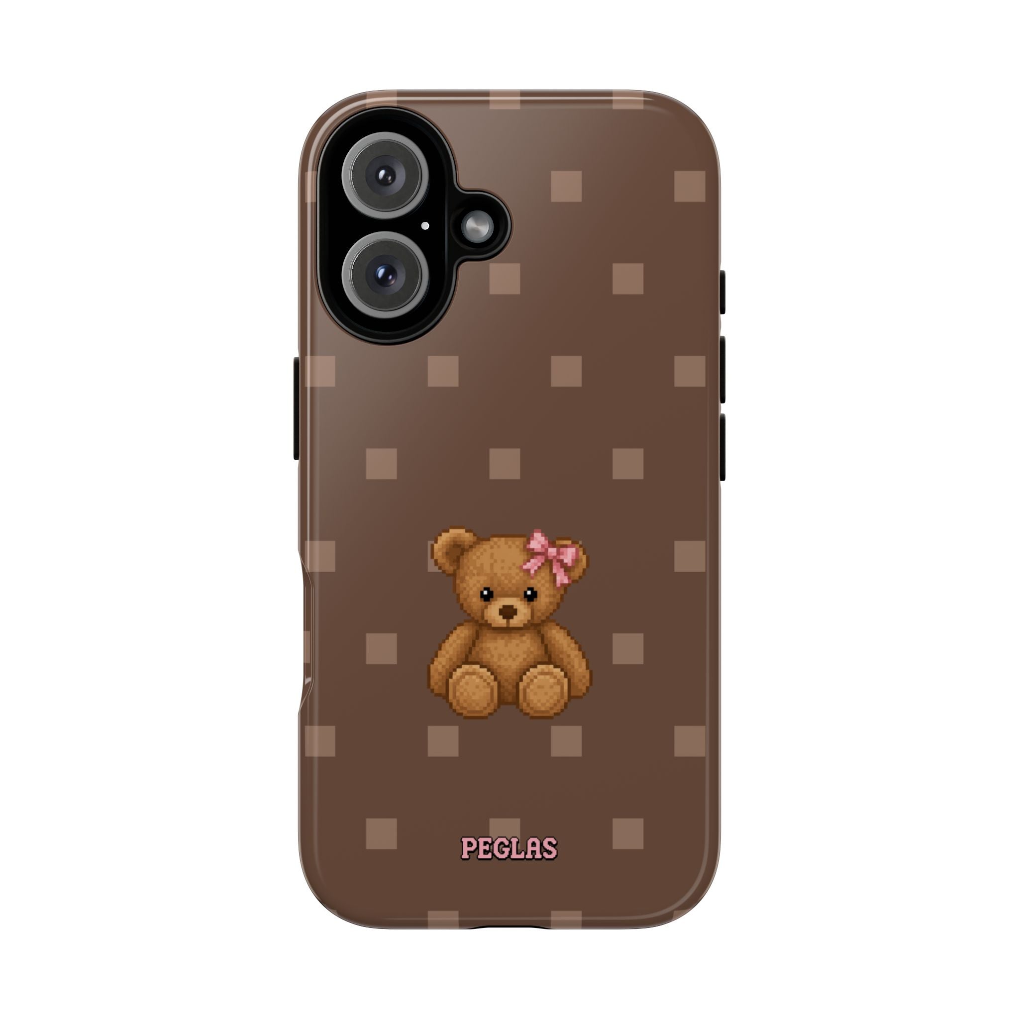 Teddy Bear Tough Phone Case — Cute Brown Polka Dot Protective Cover