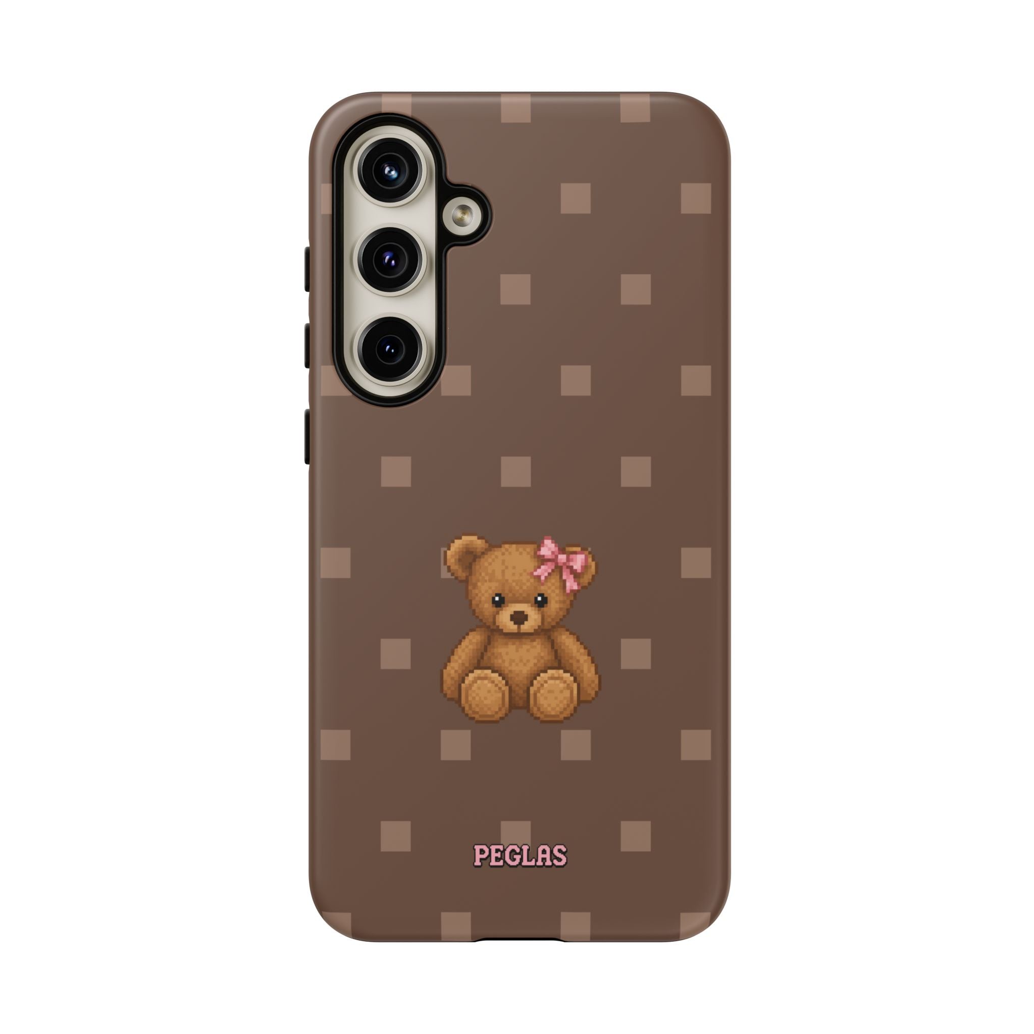 Teddy Bear Tough Phone Case — Cute Brown Polka Dot Protective Cover