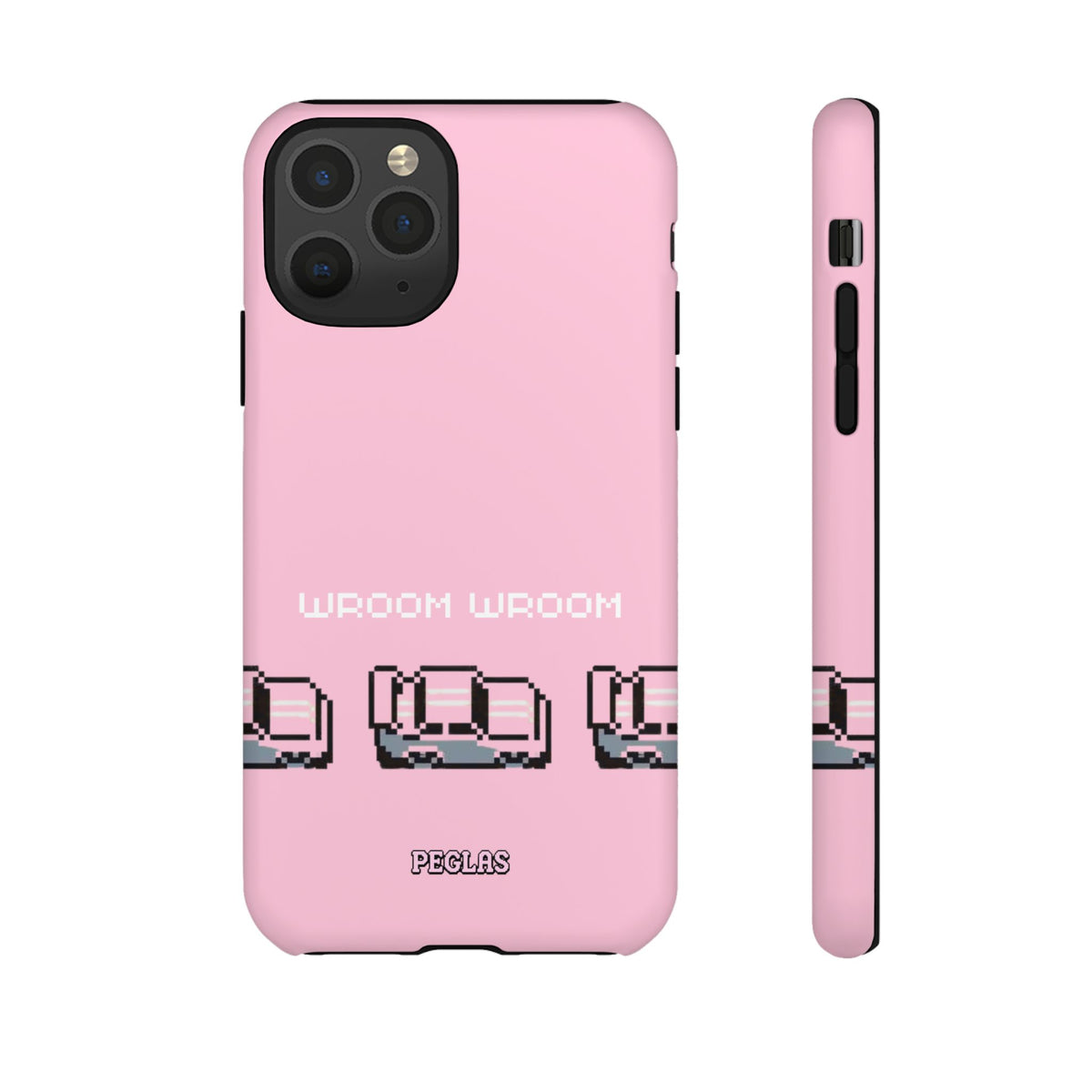 Pink Retro Pixel Cars Phone Case — "Wroom Wroom" Tough Protective Cover