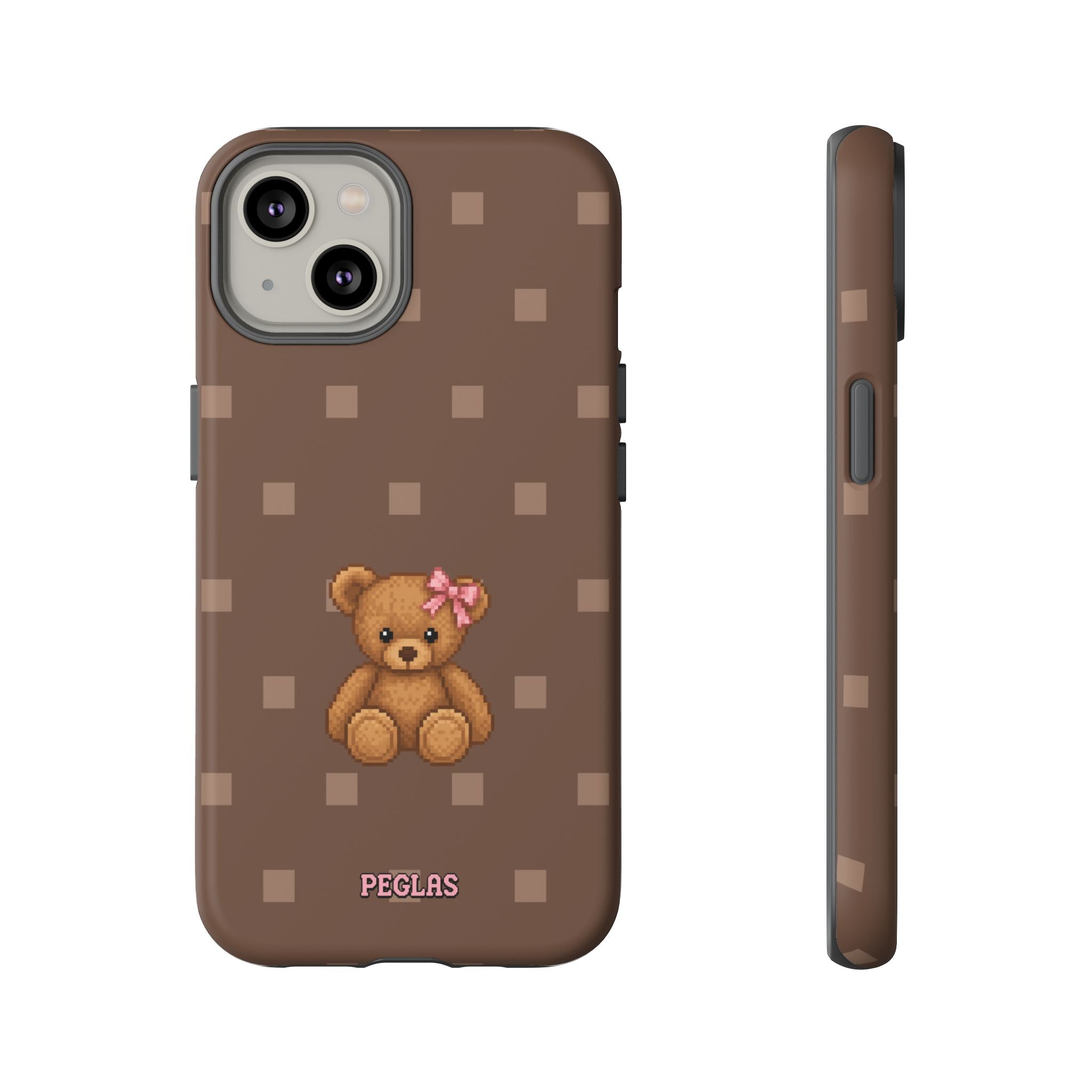Teddy Bear Tough Phone Case — Cute Brown Polka Dot Protective Cover