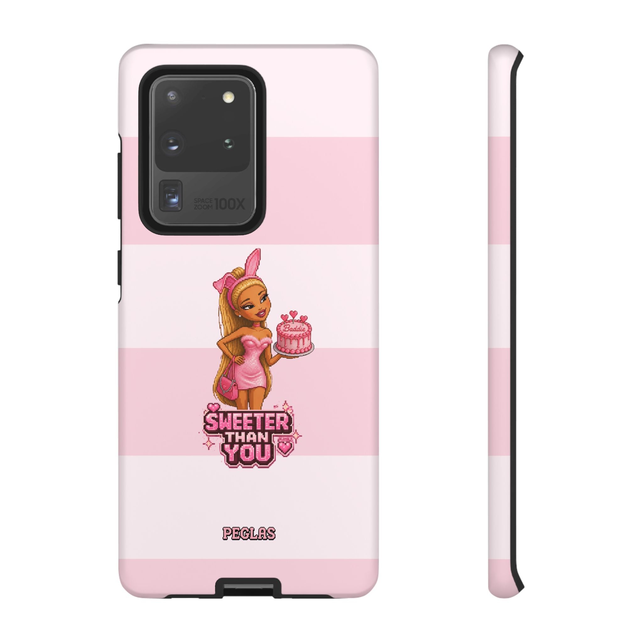 Phone Case — “Sweeter Than You” Pink Striped Cute Cake Girl Protective Cover