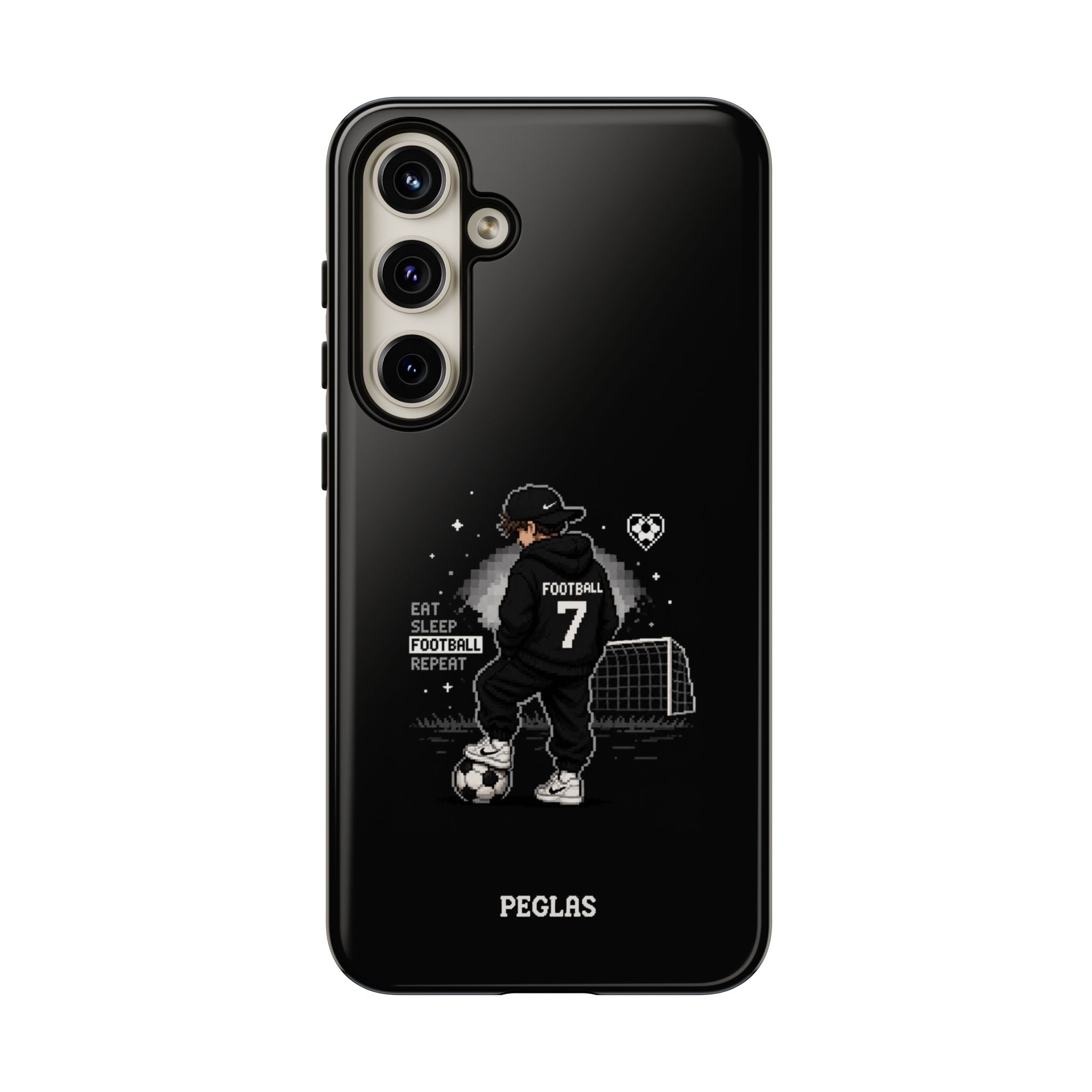 Football Player Phone Case - 'Eat Sleep Football Repeat' Black Tough Case, Soccer Goal Graphic