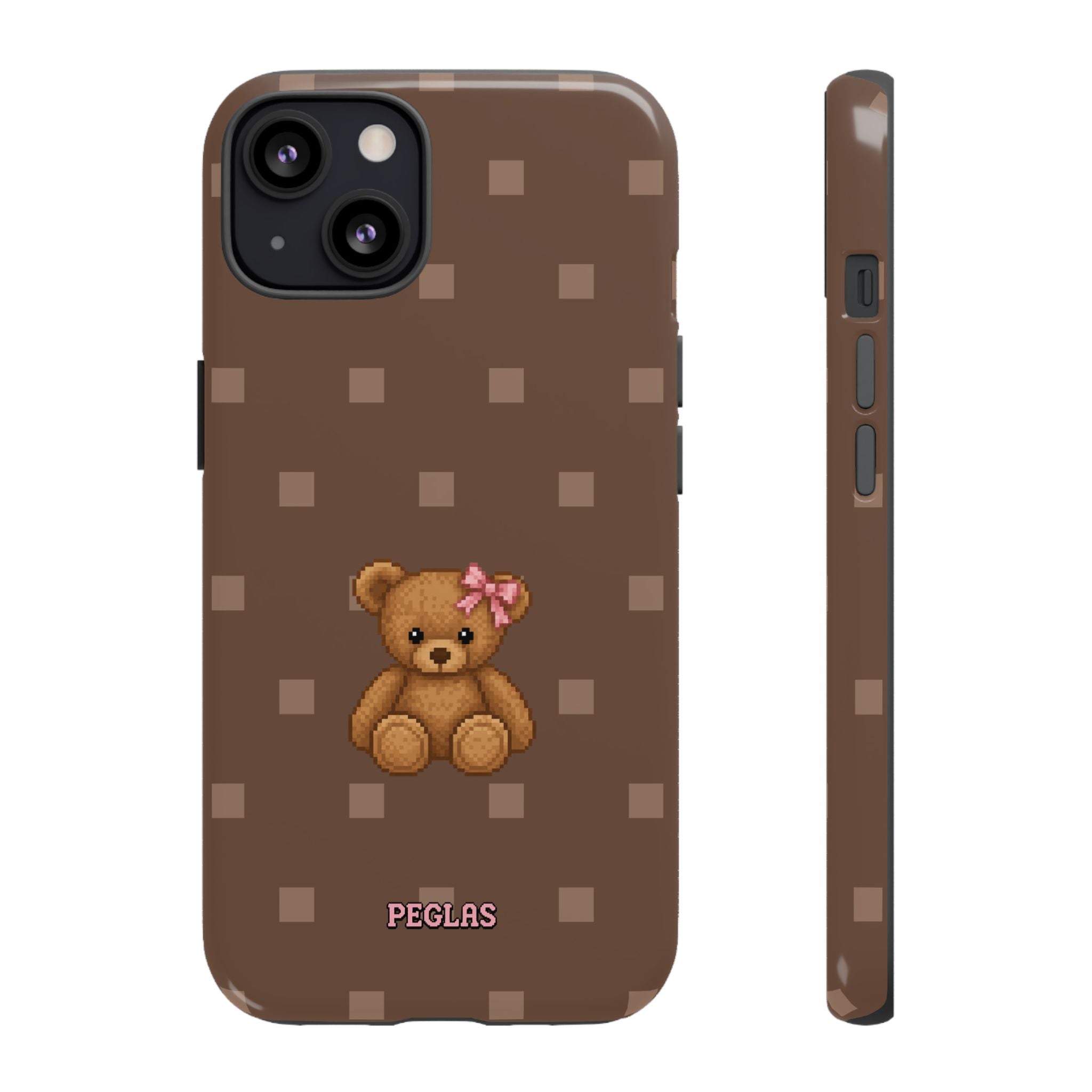 Teddy Bear Tough Phone Case — Cute Brown Polka Dot Protective Cover