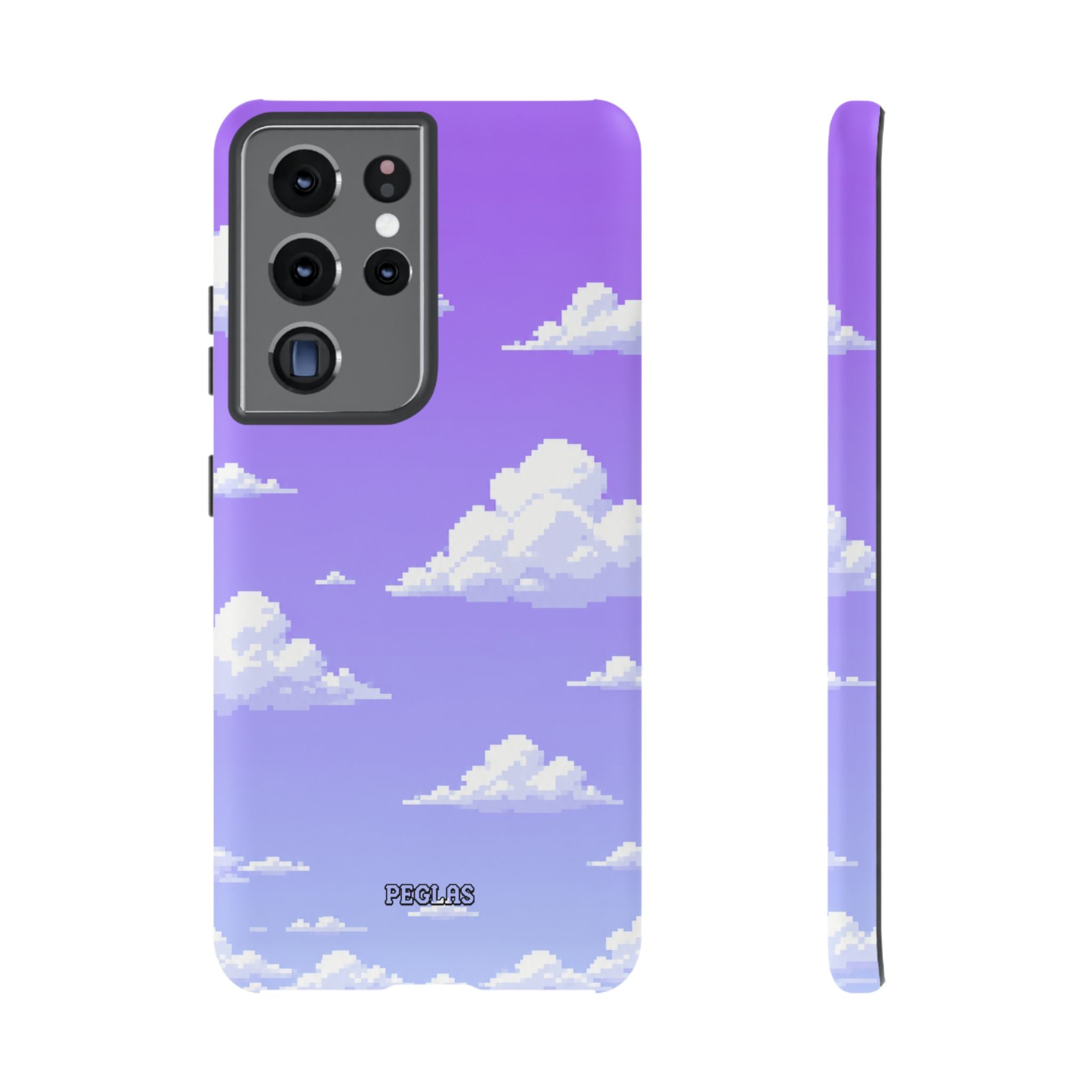 Purple Sky Cloud Phone Case — Pixel Cloud Pattern Tough Case