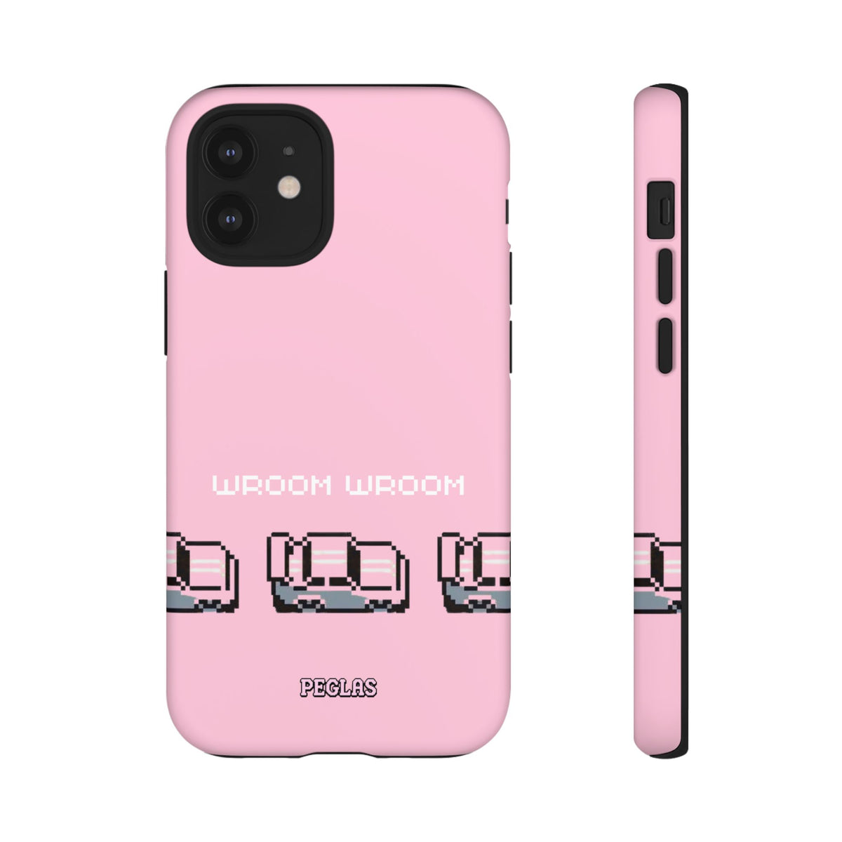 Pink Retro Pixel Cars Phone Case — "Wroom Wroom" Tough Protective Cover