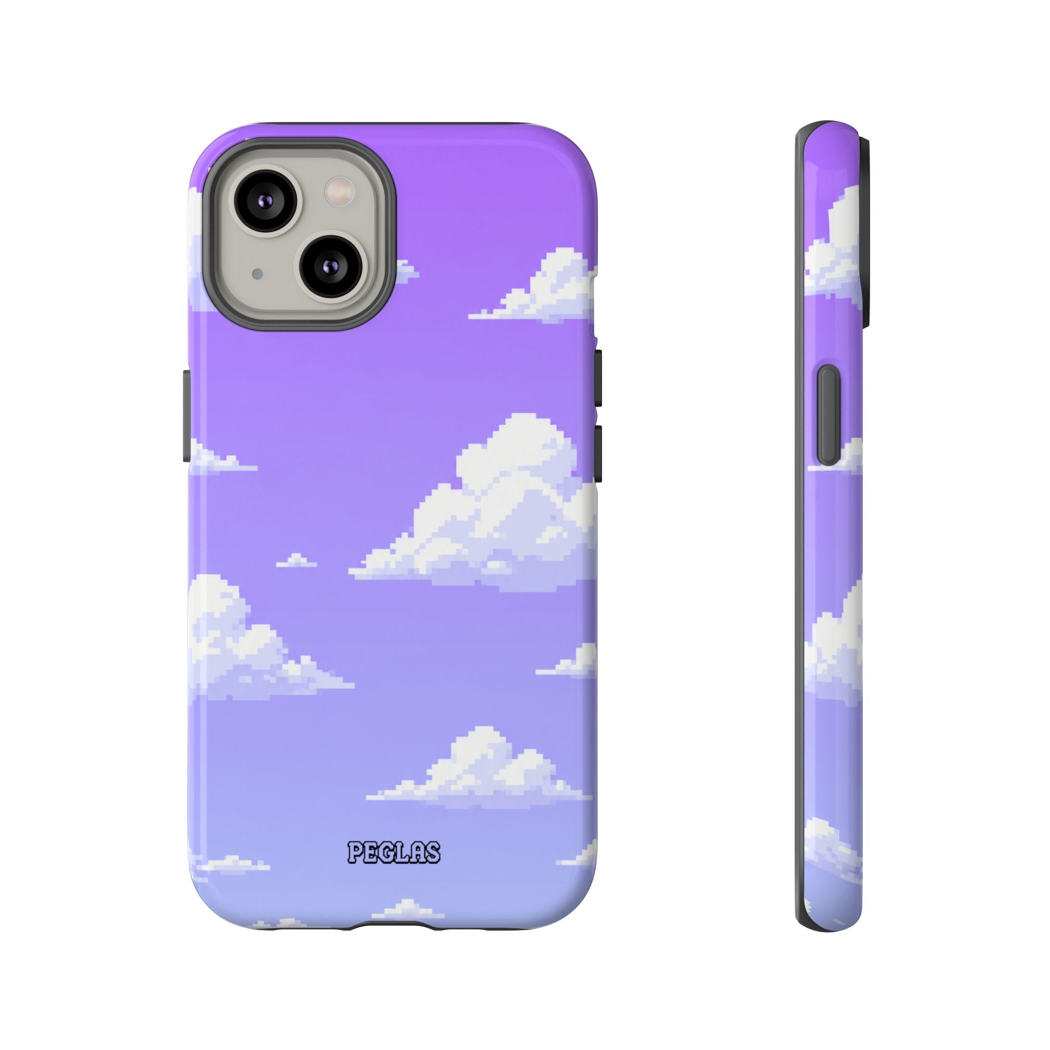 Purple Sky Cloud Phone Case — Pixel Cloud Pattern Tough Case