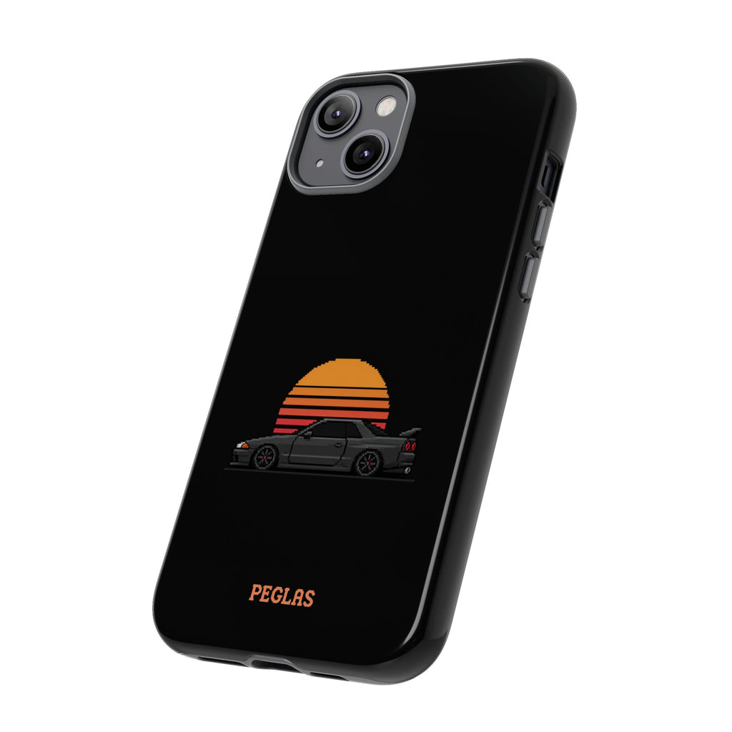 Vintage Black Sports Car Phone Case — Retro Sunset Design