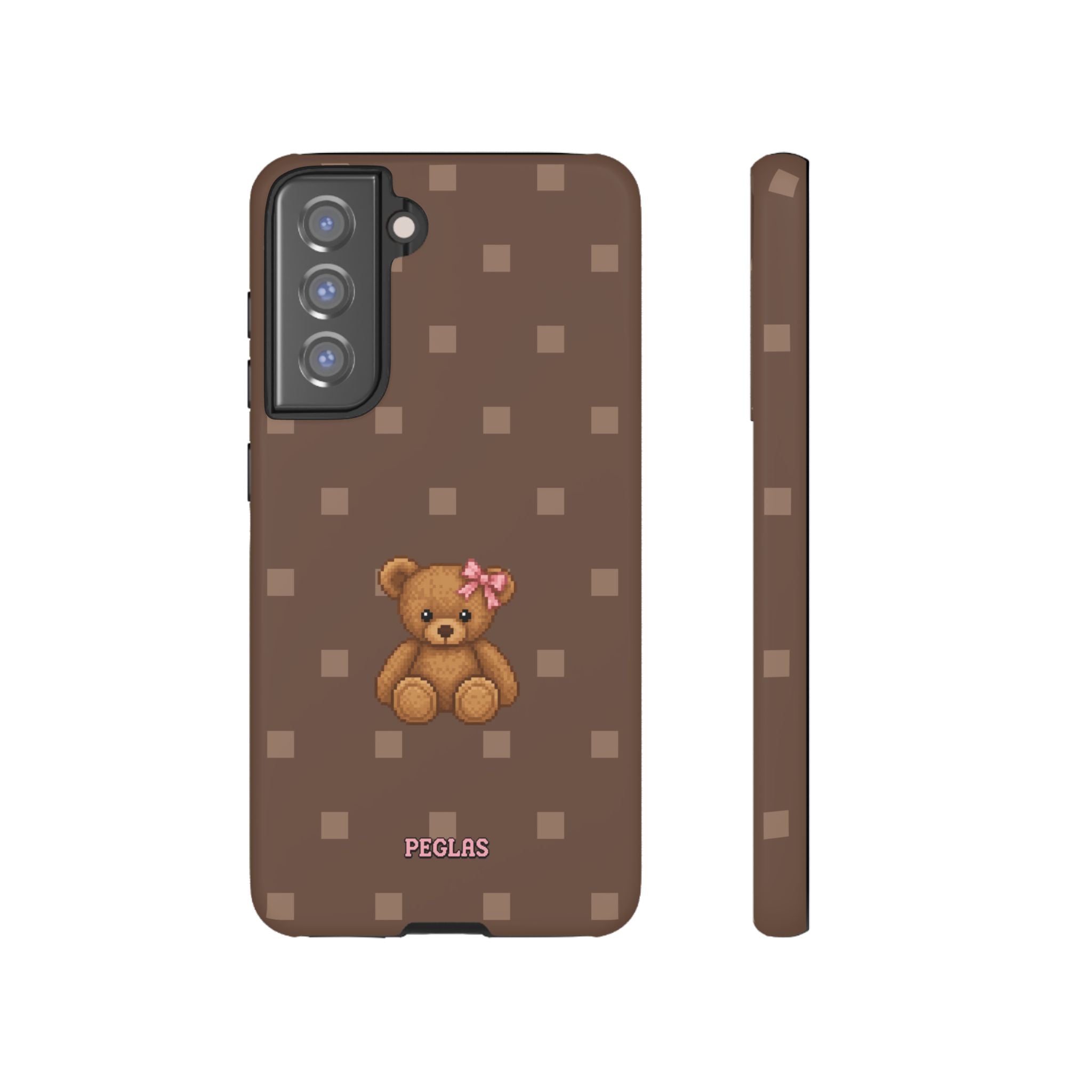 Teddy Bear Tough Phone Case — Cute Brown Polka Dot Protective Cover