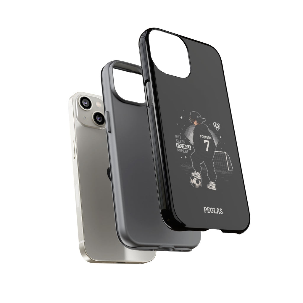 Football Player Phone Case - 'Eat Sleep Football Repeat' Black Tough Case, Soccer Goal Graphic