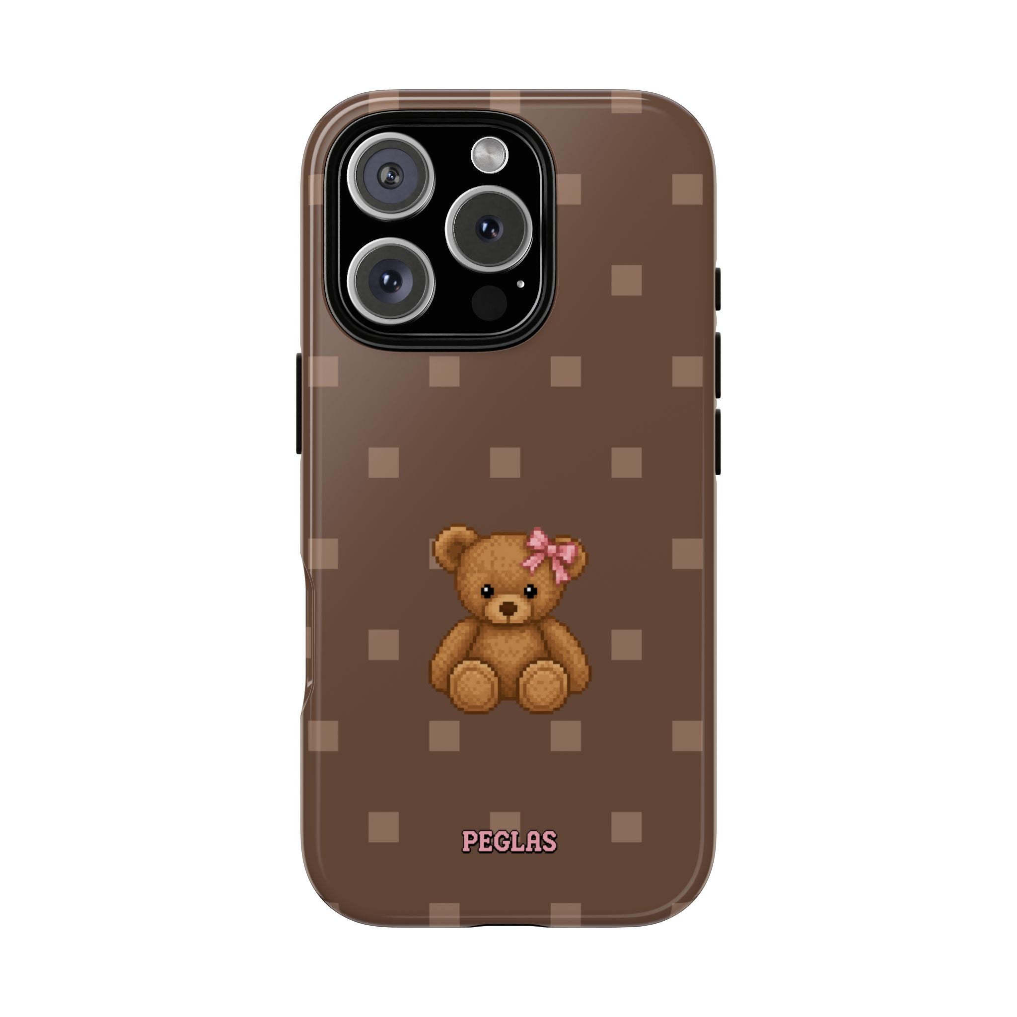 Teddy Bear Tough Phone Case — Cute Brown Polka Dot Protective Cover