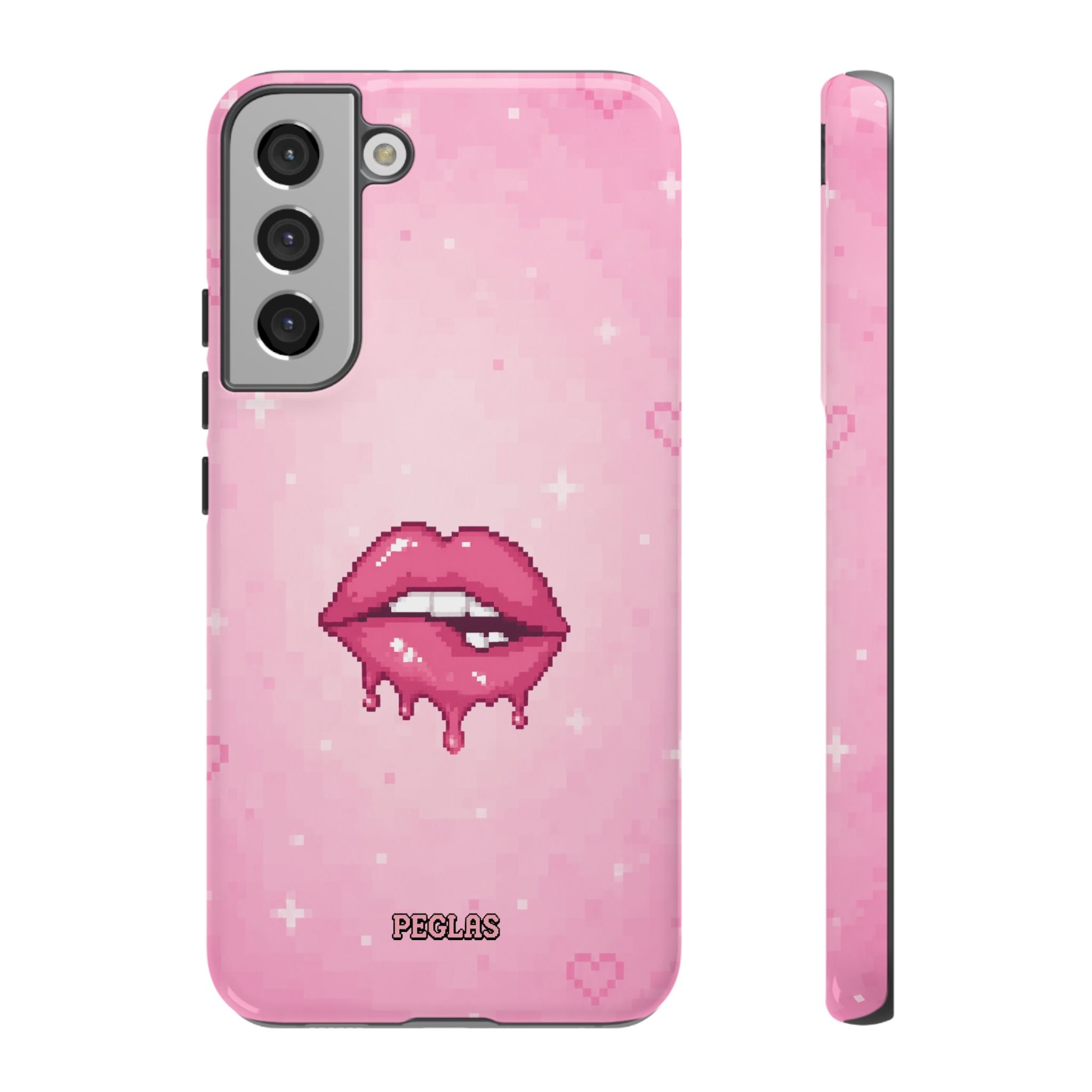 Pink Drip Lips Phone Case — Cute Pixel Art Protective Tough Case