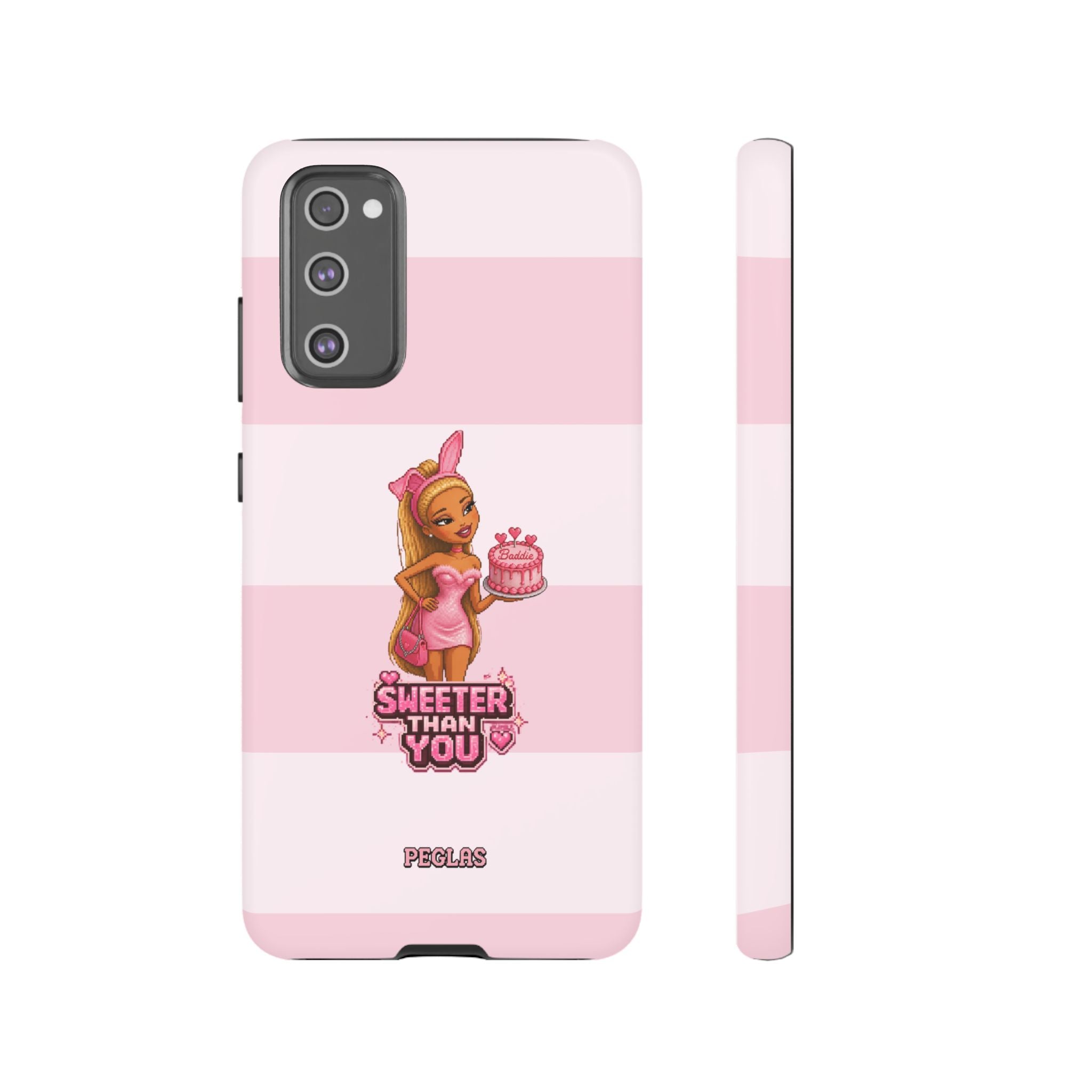 Phone Case — “Sweeter Than You” Pink Striped Cute Cake Girl Protective Cover