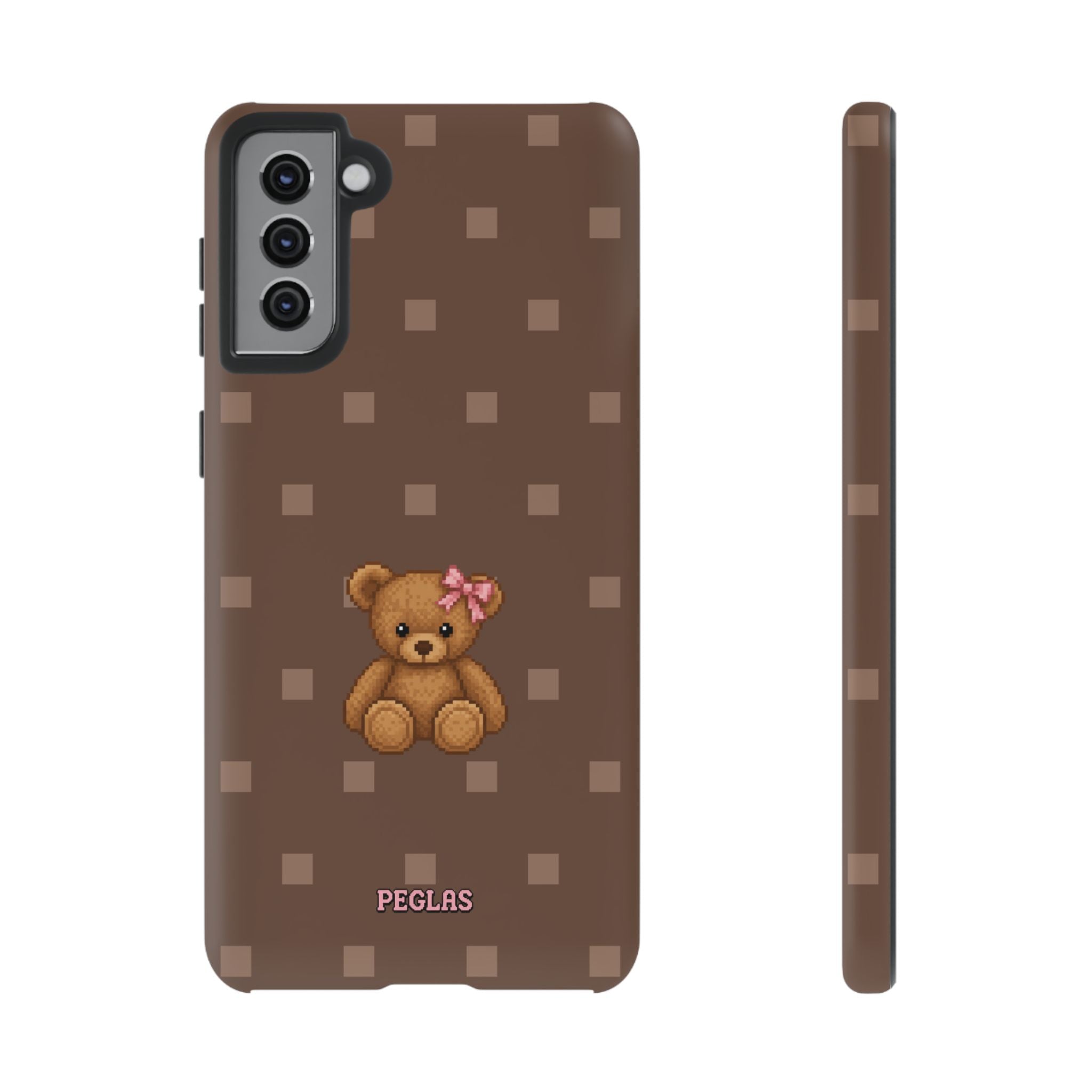 Teddy Bear Tough Phone Case — Cute Brown Polka Dot Protective Cover